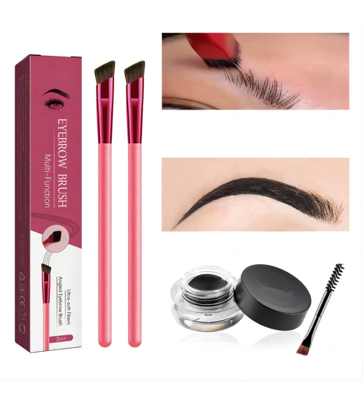 4 PCS 4D Hair Stroke Brow Stamp & Brush Set - Multifunction Ultra-thin Angled Eyebrow Makeup Brushes - Buy Online on GoSupps.com