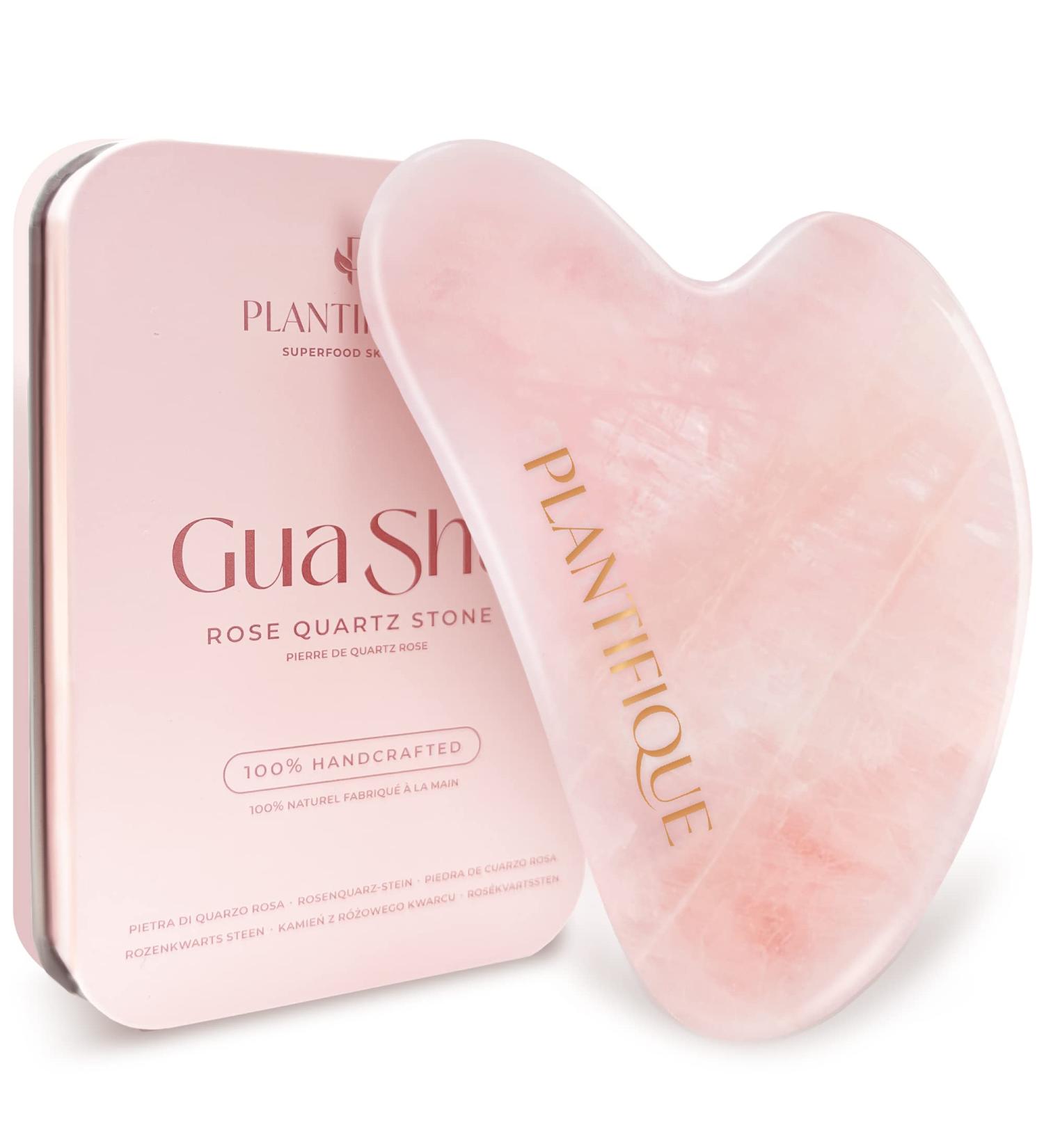 Plantifique Gua Sha Stein - Original Natural Rosenquarz Massager for Face Eye Swelling Relief & Skin Tightening - Premium Gua Sha Tool - Buy Online on GoSupps.com