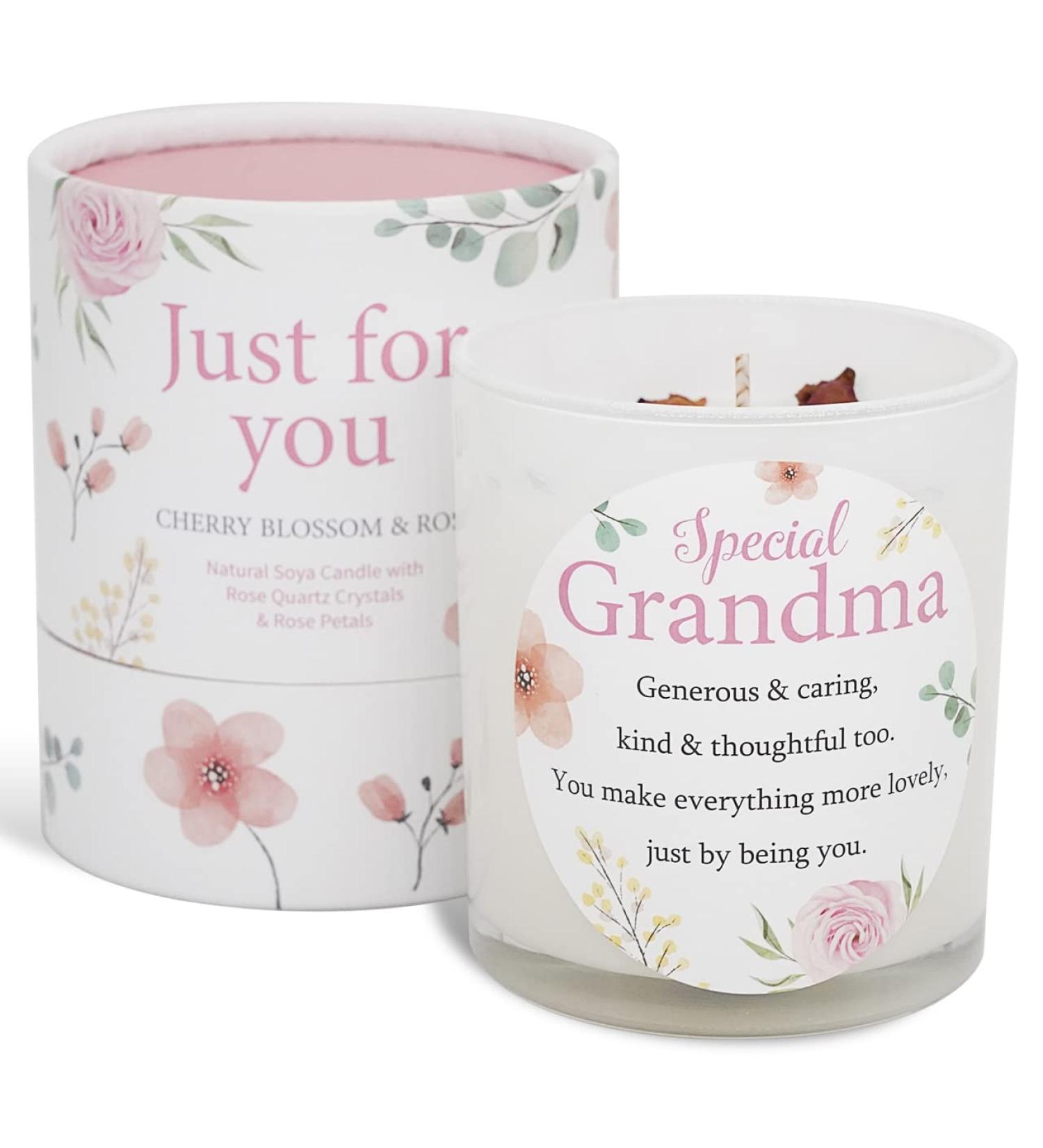 Grandma Candle - Thoughtful Gifts for Grandma | Perfect for Mother's Day Christmas & Birthdays | SOYA Candle with Rose Quartz & Rose Petals - Buy Online on GoSupps.com