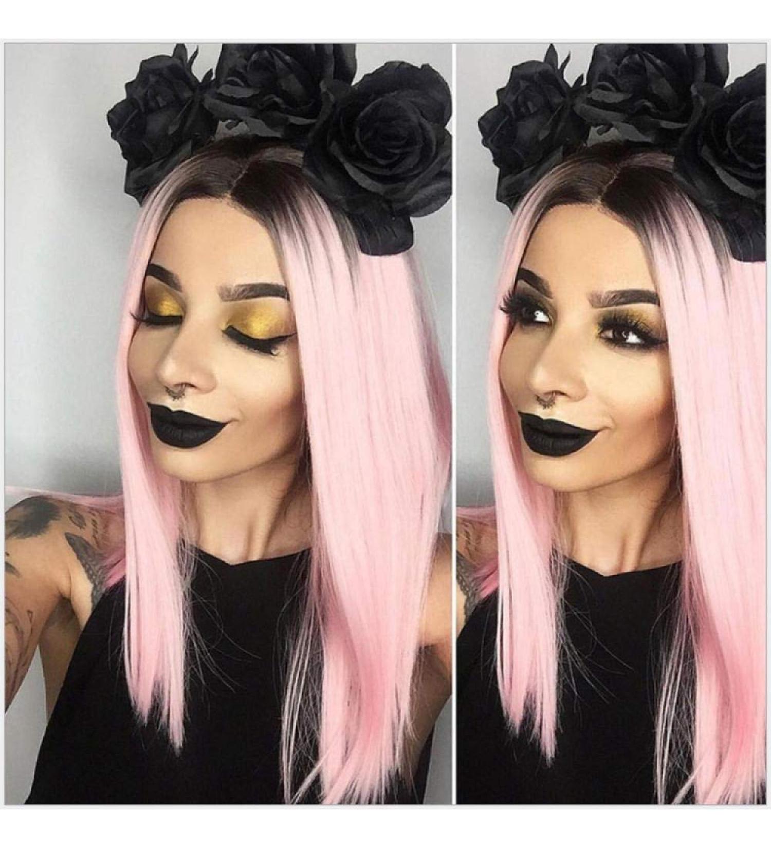 BGHJUE Pink Straight Lace Front Wig - Premium Human Hair for Black Women | Pre Plucked Brazilian Remy Wig - Buy Online on GoSupps.com