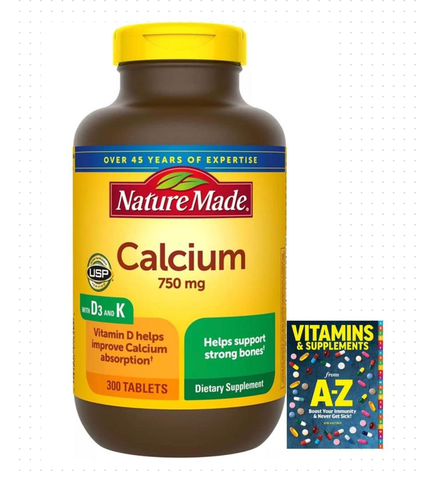 Adventure Home Calcium 750 mg with Vitamin D3 and K Dietary Supplement for Bone Support 300 Tablets+Better Guide Vitamins Supplements Book Free - Buy Online on GoSupps.com