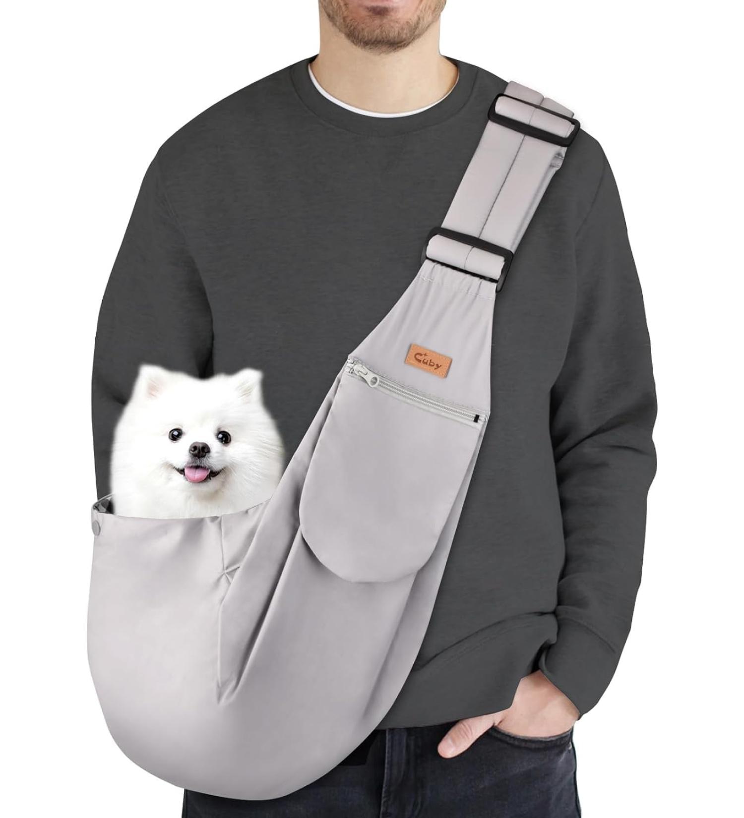 Shop Cuby Adjustable Pet Carrier Sling for Small Dogs & Cats - Gray Travel Bag with Buckle & Velcro | Perfect for On-the-Go Pet Owners - Buy Online on GoSupps.com