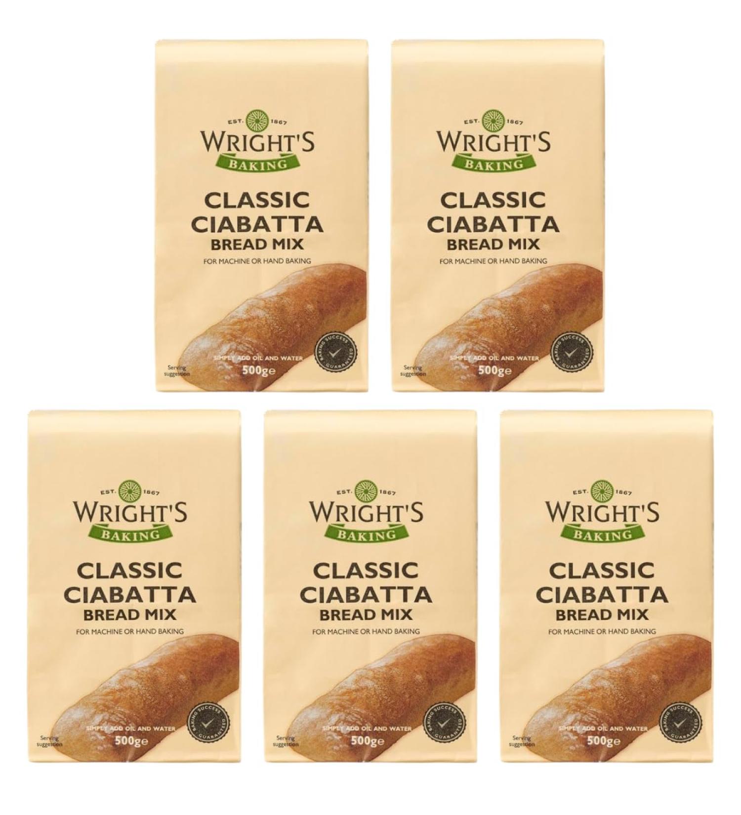 Wright's Ciabatta Bread Mix 500g X 5 Pack High in Fibre For Machine or Hand Baking Simply Add Water Baking Success Guaranteed Suitable for Vegetarians - Buy Online on GoSupps.com