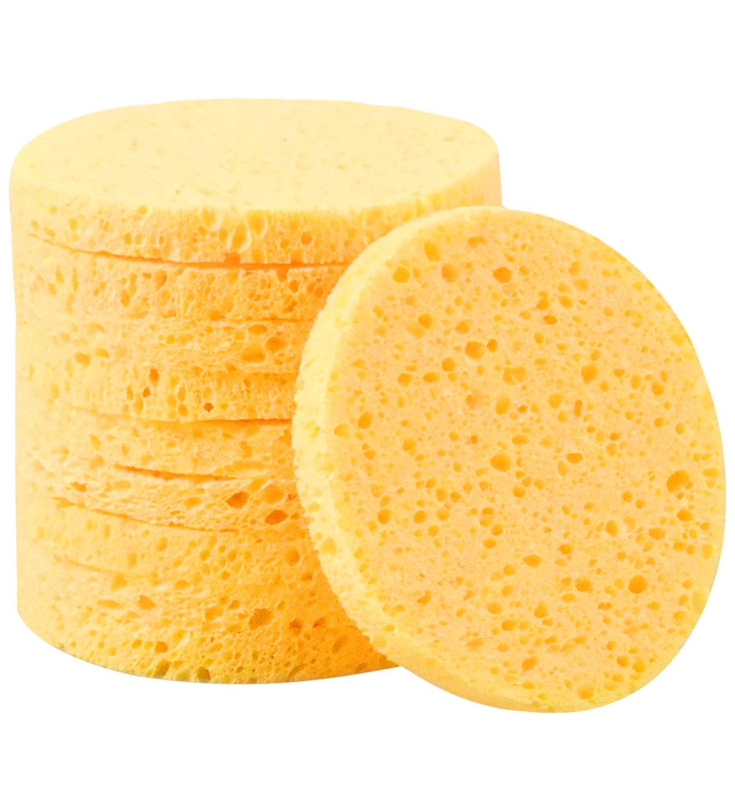 10pcs Yellow Round Face Cleaning Makeup Removal Sponges - Best Cosmetic Pads for Facial Care - Buy Online on GoSupps.com
