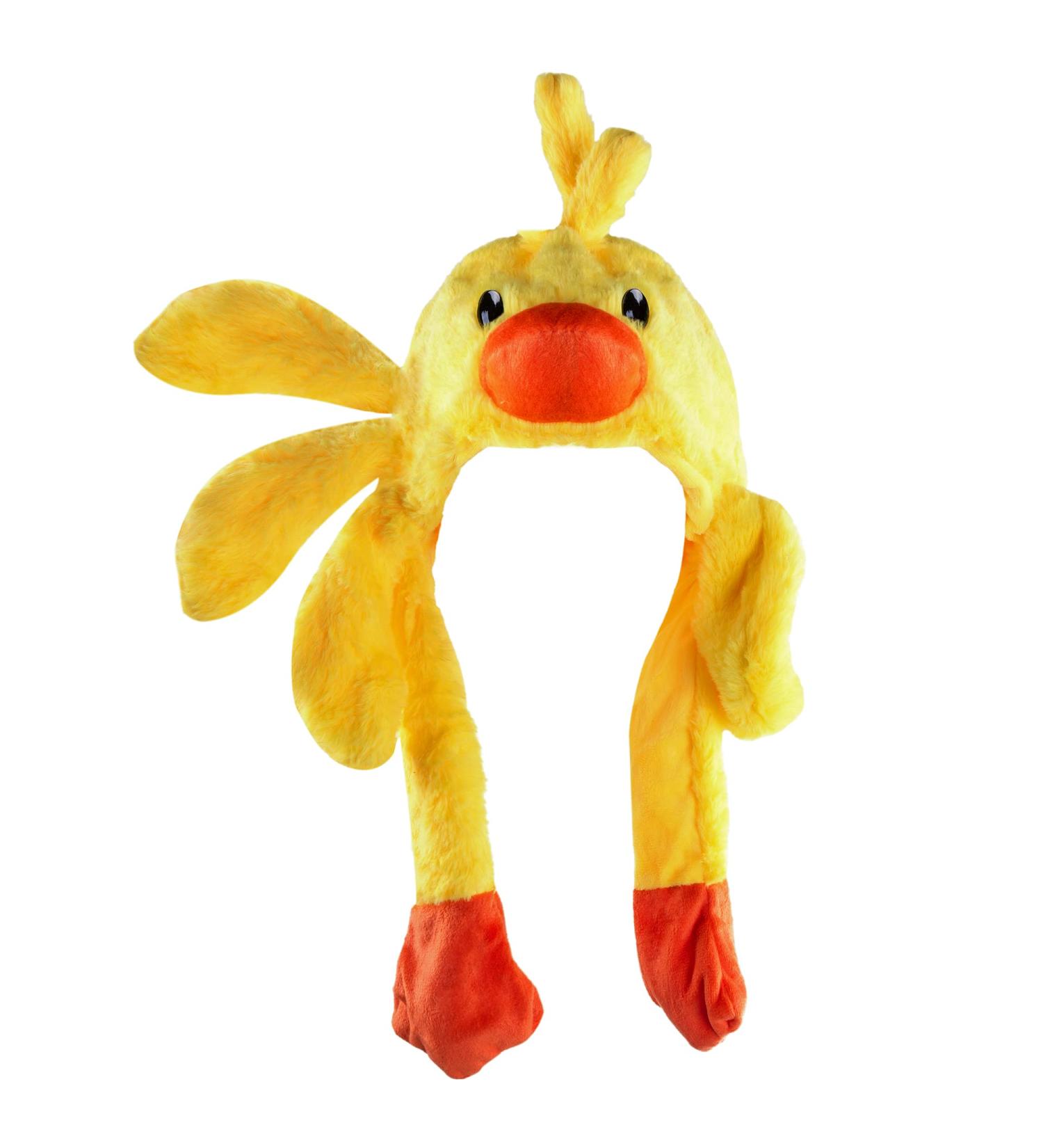 Plush Animal Winter Ski Hat Beanie Aviator Style with Long Ear Flaps - Yellow Duck - Buy Online on GoSupps.com