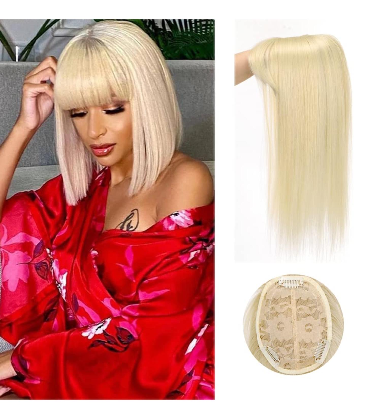 14 Straight Hair Topper with Fringe for Thinning Hair Women - Bleach Blonde Clip-in Hair Piece for Hair Loss - Buy Online on GoSupps.com