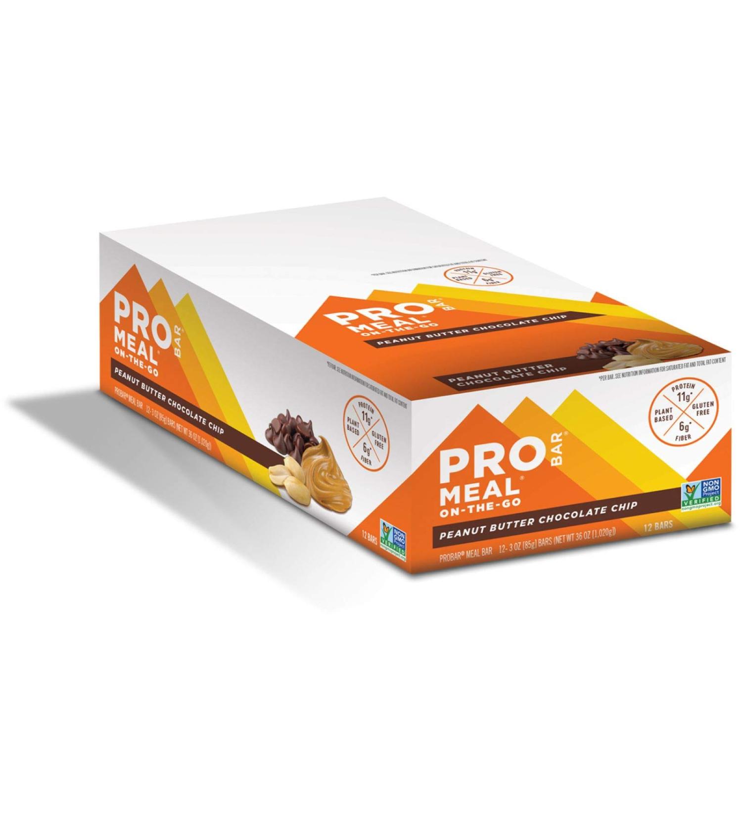 ProBar Meal On-The-Go Peanut Butter Chocolate Chip - 12 Bars (3 oz Each) | High-Protein Snack - Buy Online on GoSupps.com