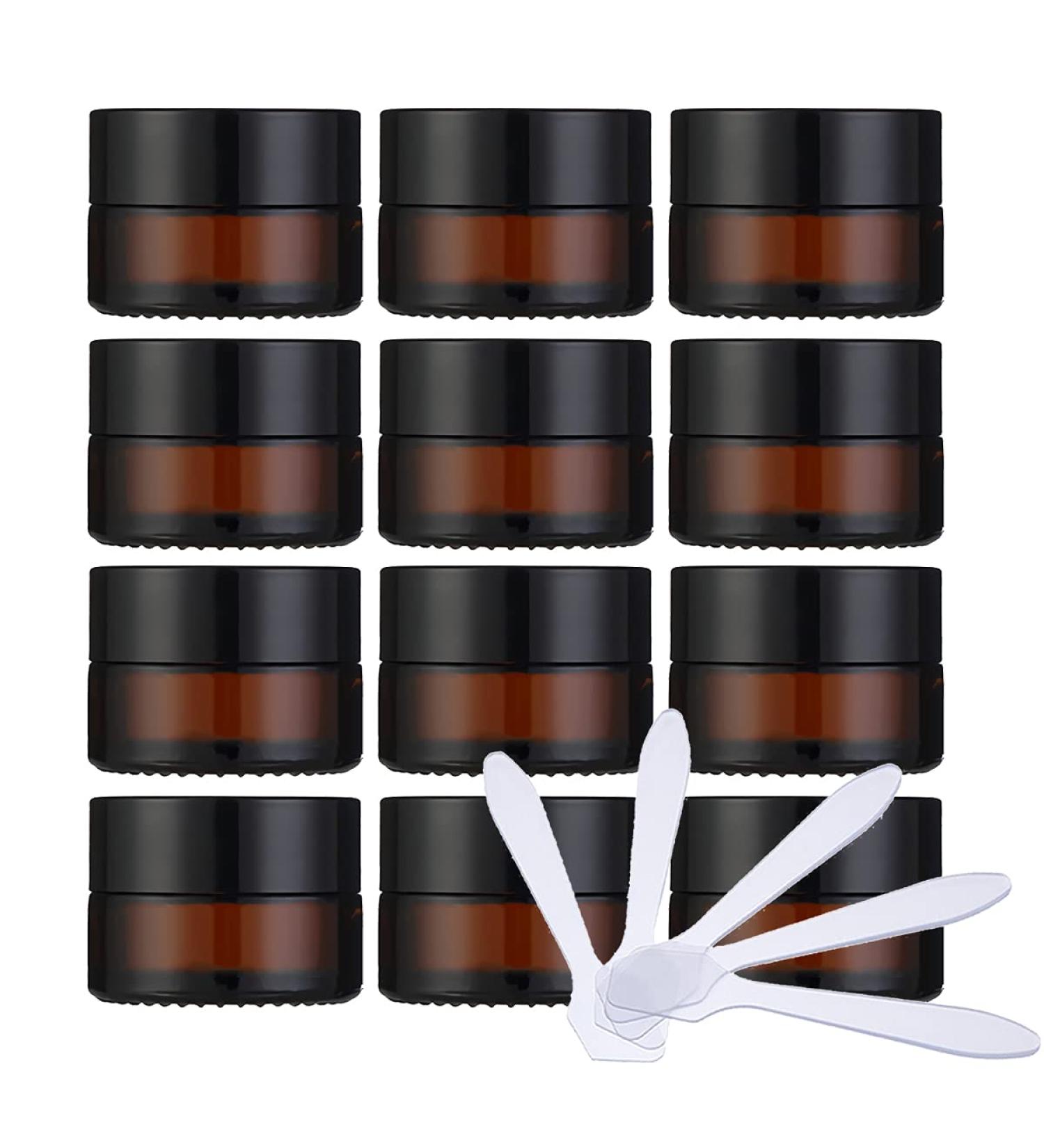 Zeoabsy 12-Piece Brown Glass Cream Boxes (5ml) with Screw Lid & Spatulas | Ideal for Cosmetics Ointments & Gels - International Shipping Available - Buy Online on GoSupps.com