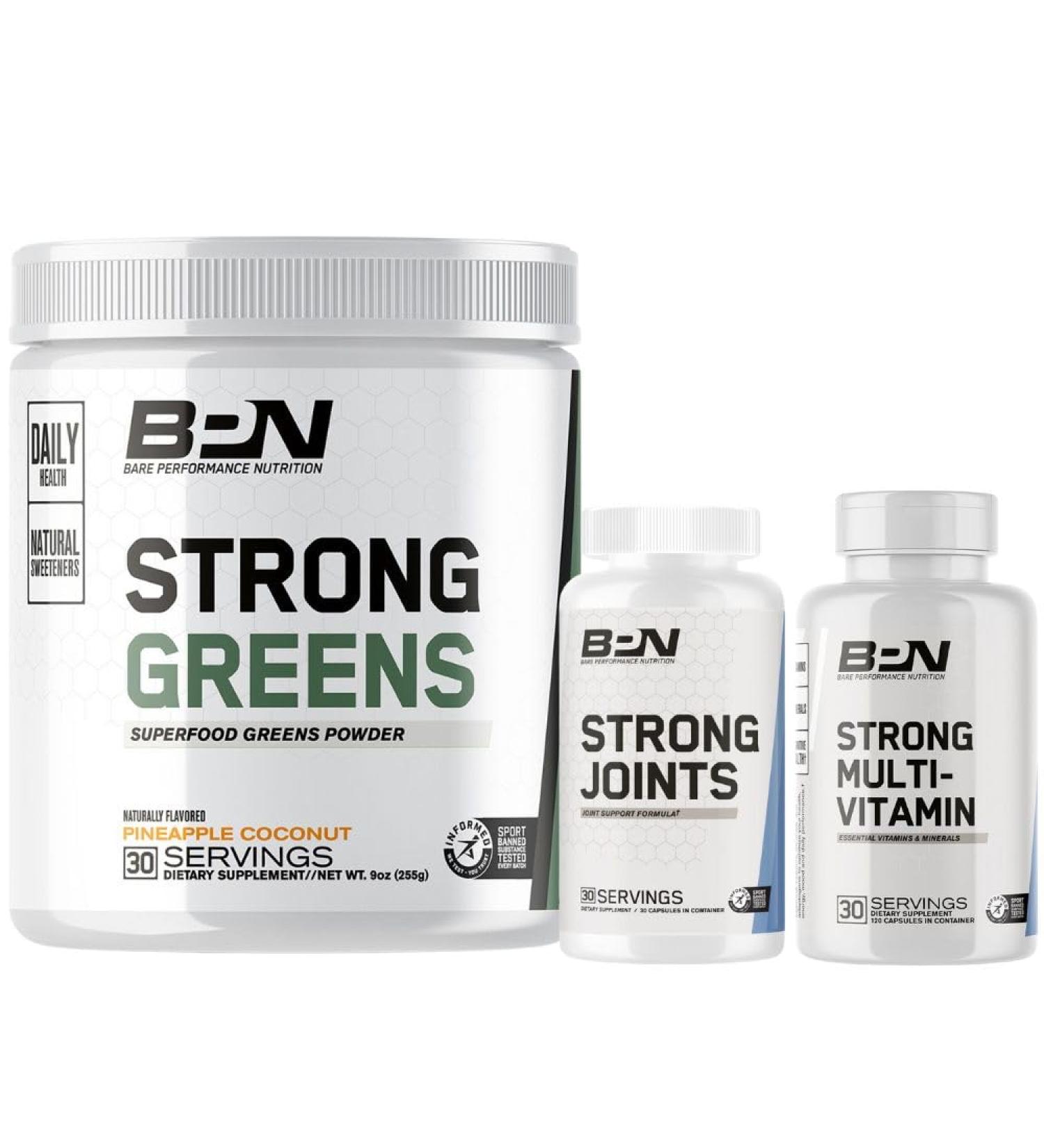 BARE PERFORMANCE NUTRITION BPN Strong Greens Superfood Powder Strong Joints & Strong Multi-Vitamin Bundle - Buy Online on GoSupps.com