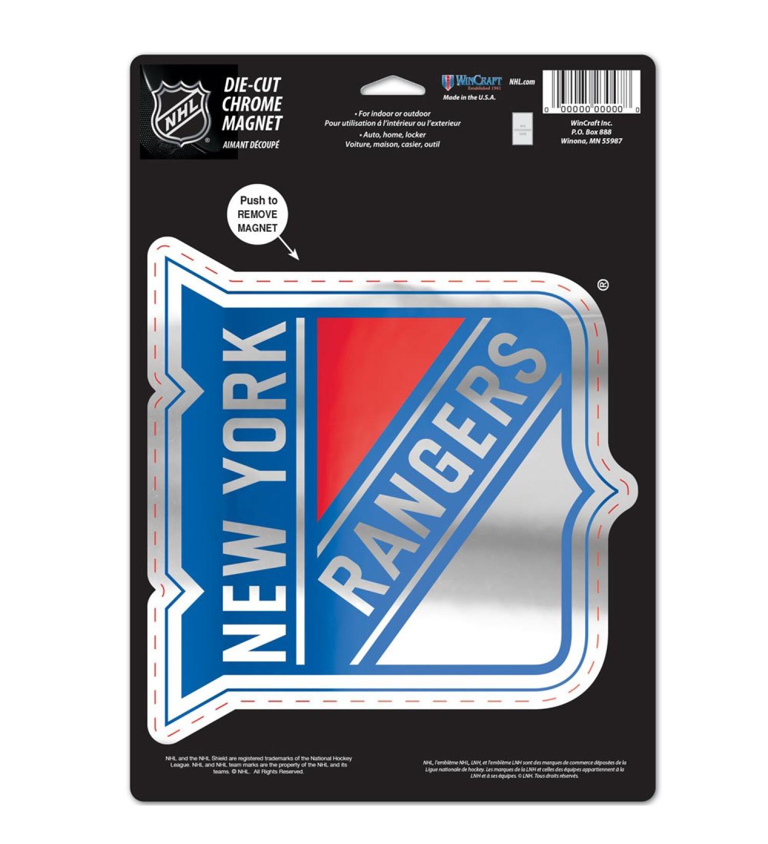 NHL New York Rangers Die Cut Logo Chrome Magnet, 6.25 x 9-Inch
