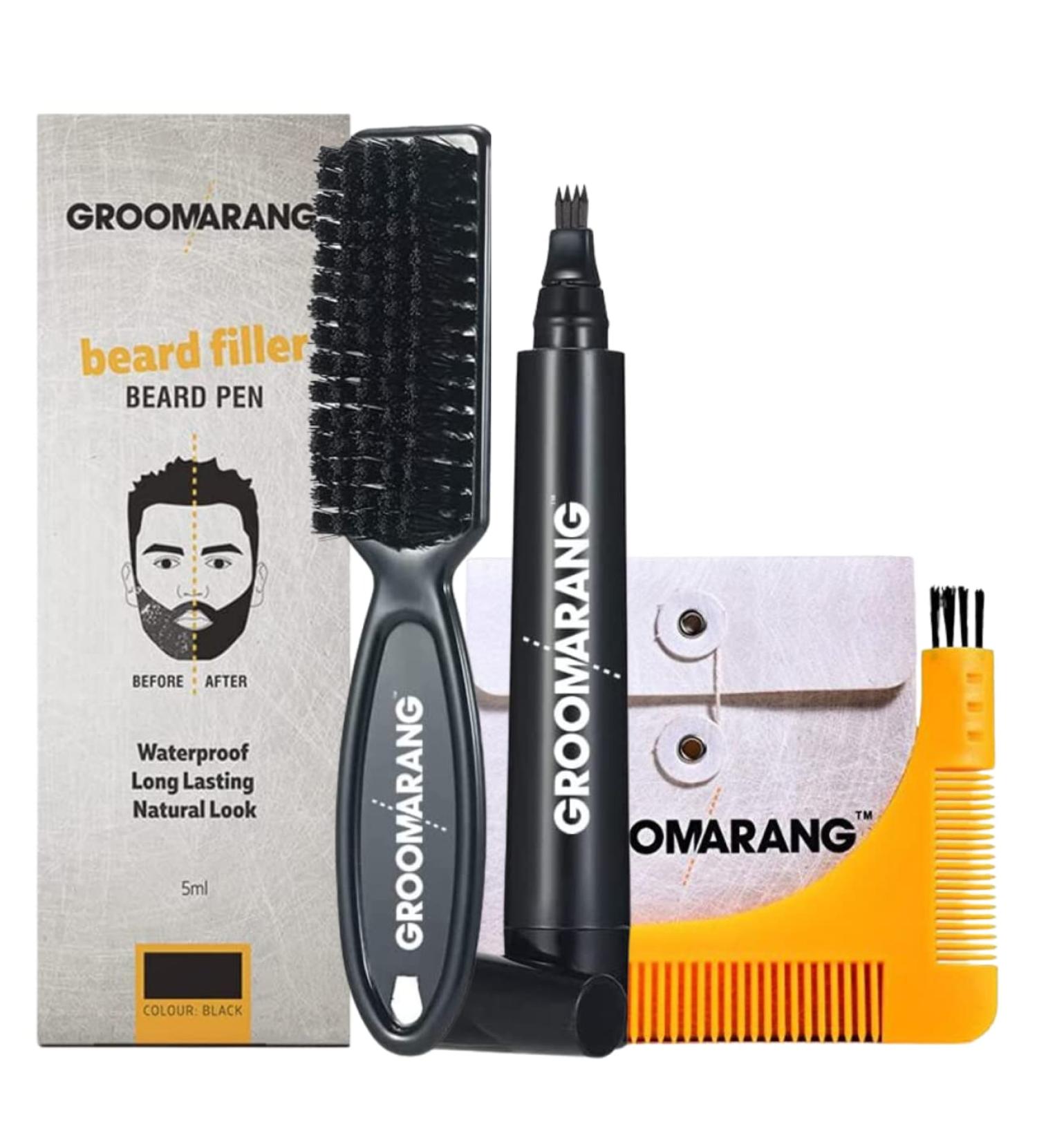 Beard Pen GROOMARANG Beard Pencil Filler for Men - Natural Enhancer to Fill Shape and Define - Black or Brown PLUS Beard Shaping Comb (Black) - Buy Online on GoSupps.com