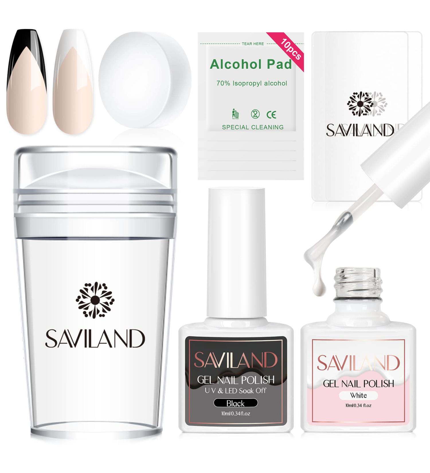 Saviland French Tip Nail Stamper Kit with Black+White Stamping Gel Polish - DIY French Manicure Set - Buy Online on GoSupps.com