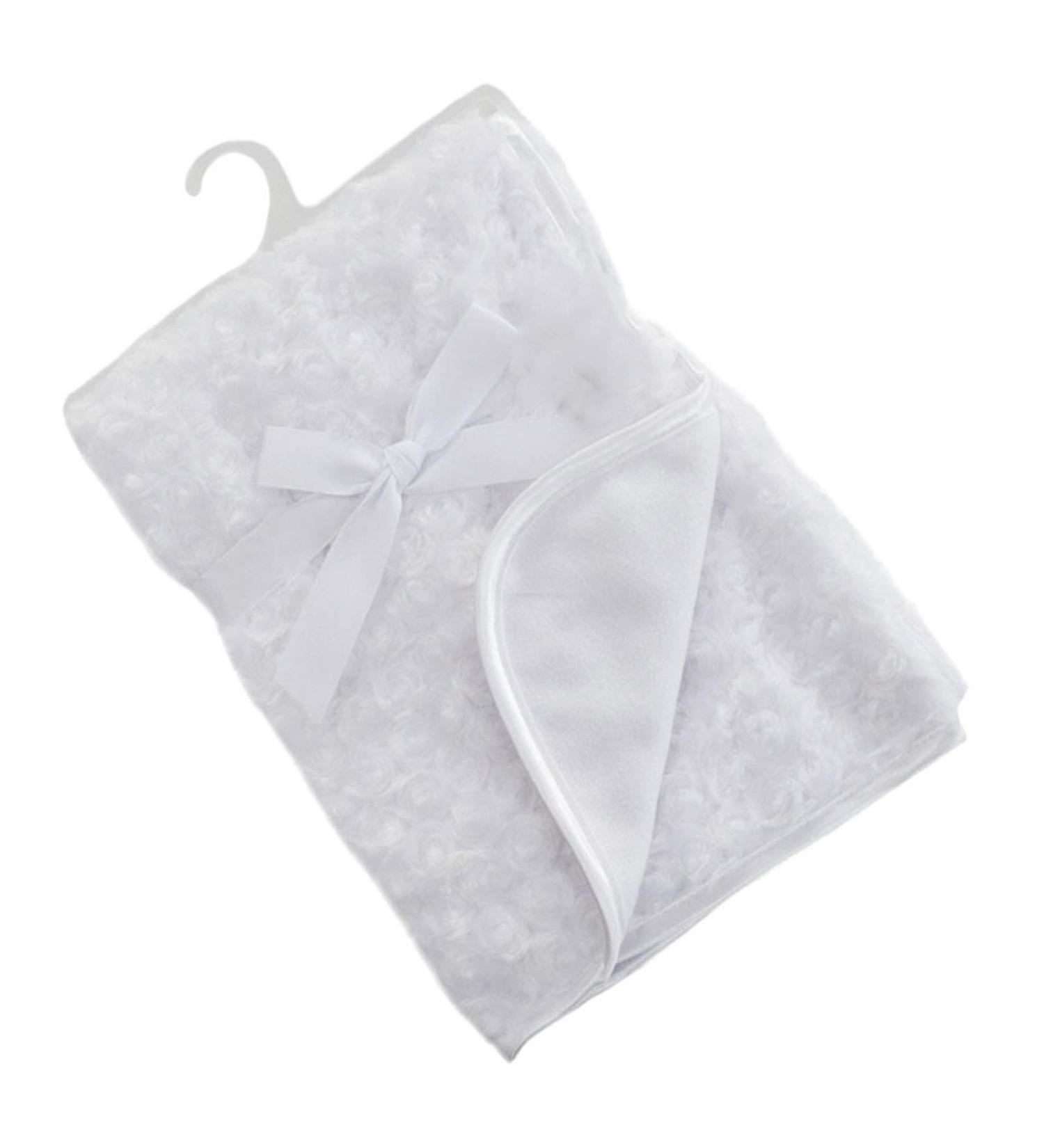 Soft Touch Baby Boys Girls Rosebud Fleece Blanket Wrap Shawl Satin Trim & Fleece Back FBP66 (White)