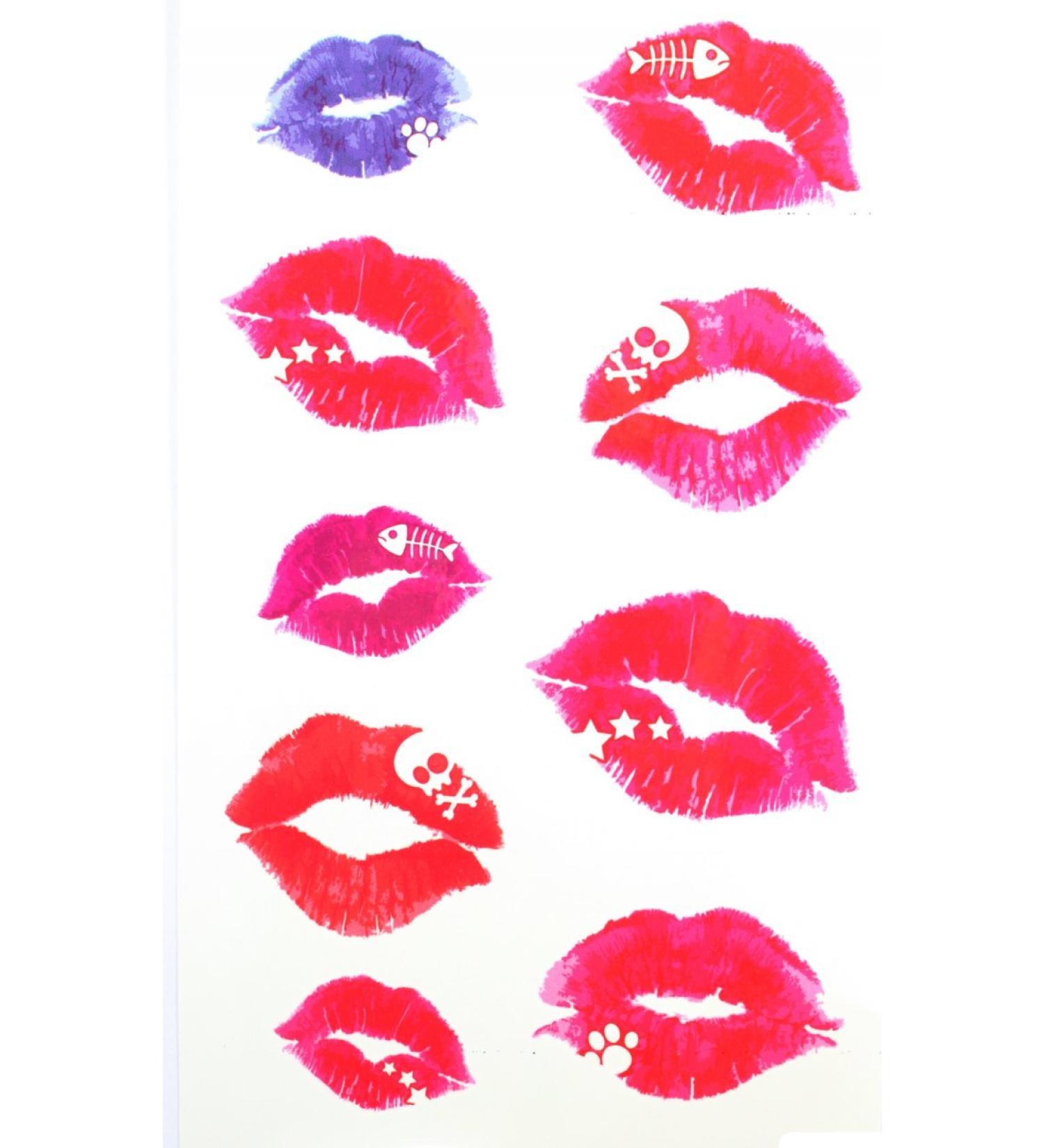 waterproof and non toxic product dimension 6.69"x3.74" sexy red lips and blue lip realistic tattoo sticker for women