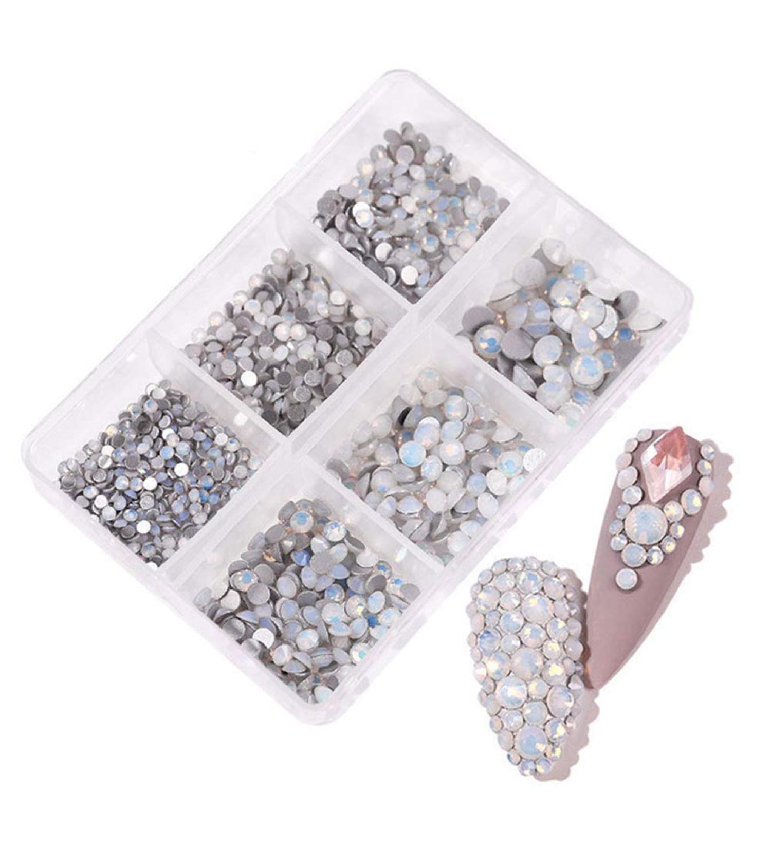 White Opal Glass Nail Rhinestone Mix Sizes SS6-SS20 - Box of 3D Crystal Rhinestones - Color 09 - Buy Online on GoSupps.com