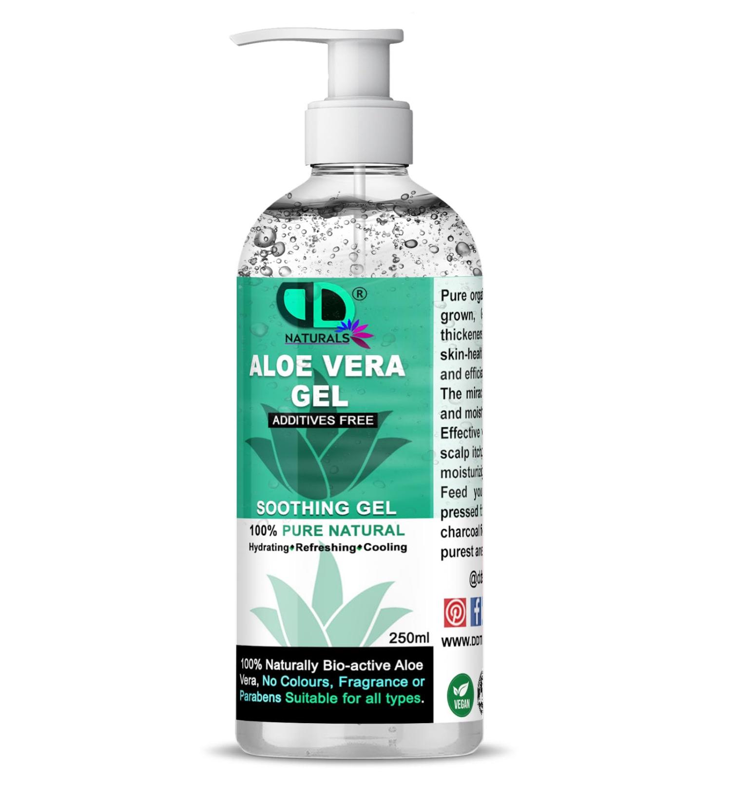 Organic Aloe Vera Gel 100% Pure Natural from Freshly Cut Aloe Soothing & Hydrating Rich in vitamins bug bites and minor burns Ideal for all skin types Cruelty-free & Vegan (250ml Pump)