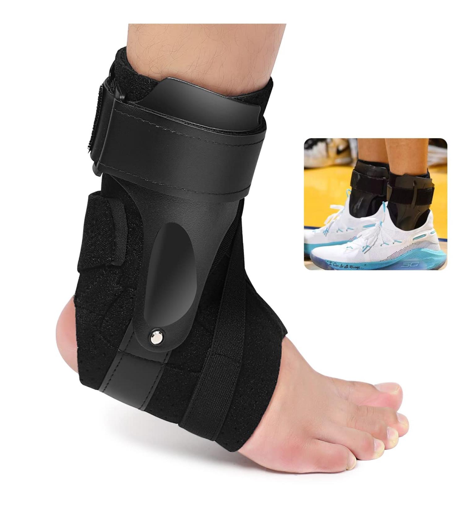 Ankle Support Brace with PE Stabilizers - Non-Slip Breathable Material, X-Strap for Sports Injury Recovery | Ankle Sprain Compression, Achilles Tendon Foot Pain Relief | XL Black - Buy Online on GoSupps.com