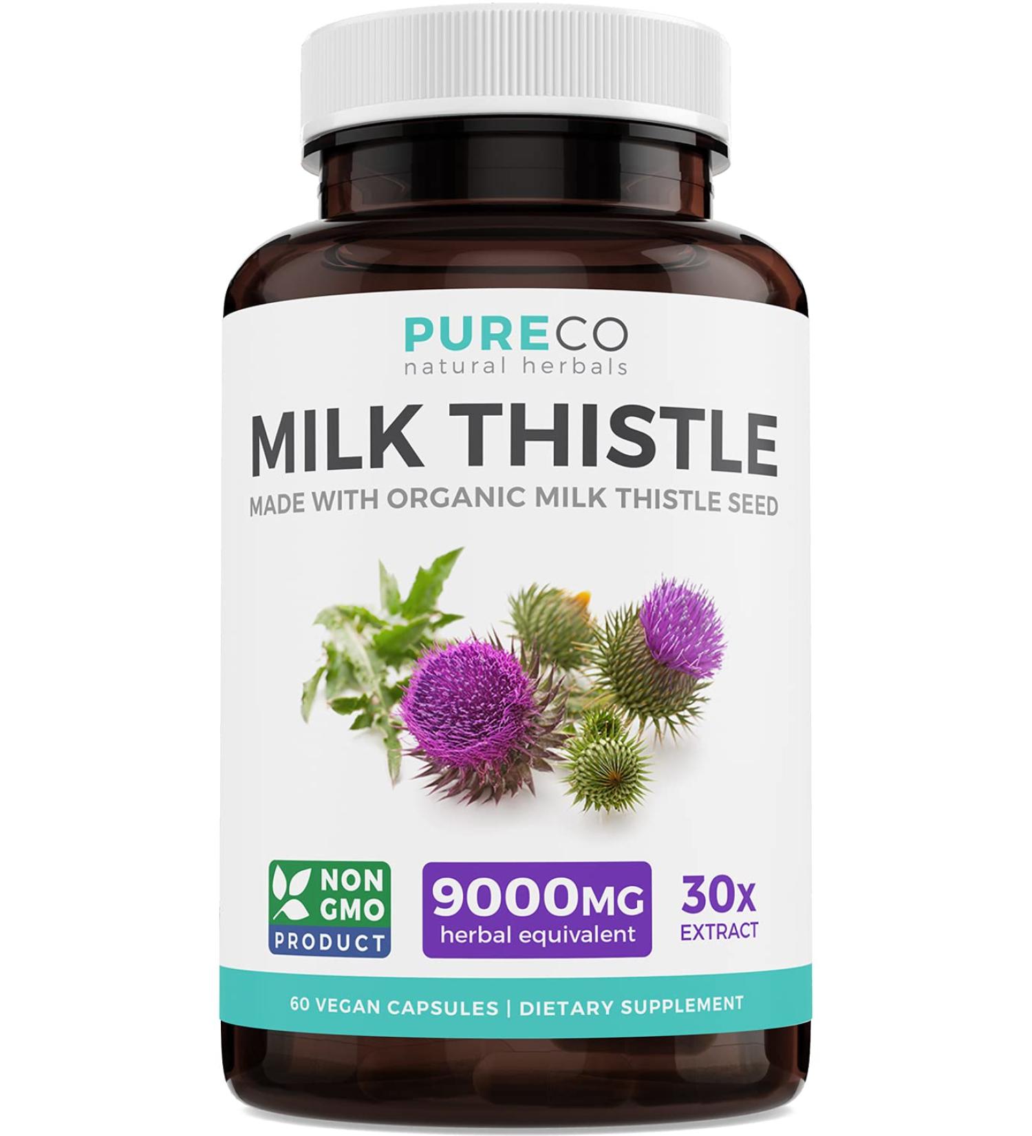 Organic Milk Thistle Capsules - 9000mg Seed Extract - 80% Silymarin - Liver Cleanse & Detox - Vegan - 60 Pills - Buy Online on GoSupps.com