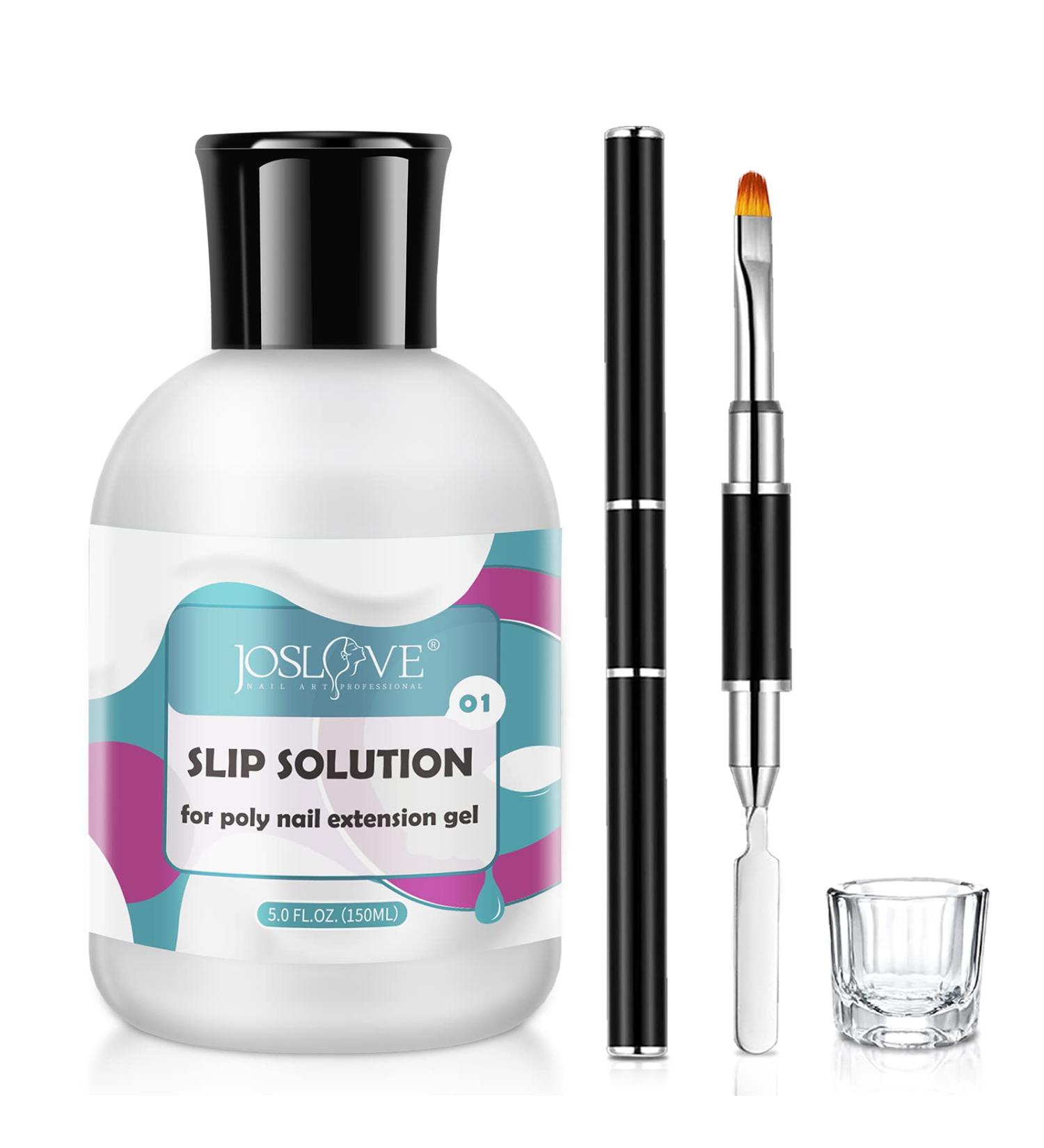 JOSLOVE Poly Nail Gel Kit with 5OZ Slip Solution Liquid - Dual-Ended Nail Brush & Crystal Cup Included - Healthy Nail Extension Manicure Tool - Non-Odor & Anti-Stick - 150ML - Buy Online on GoSupps.com