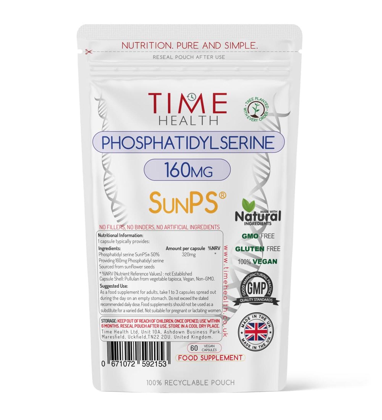 Phosphatidylserine - 160mg per Capsule - Naturally Derived from Sunflower Seeds - Premium Brand SunPS - Soy Free - Vegan - Zero Additives - Pullulan (60 Capsules) 60 count (Pack of 1)