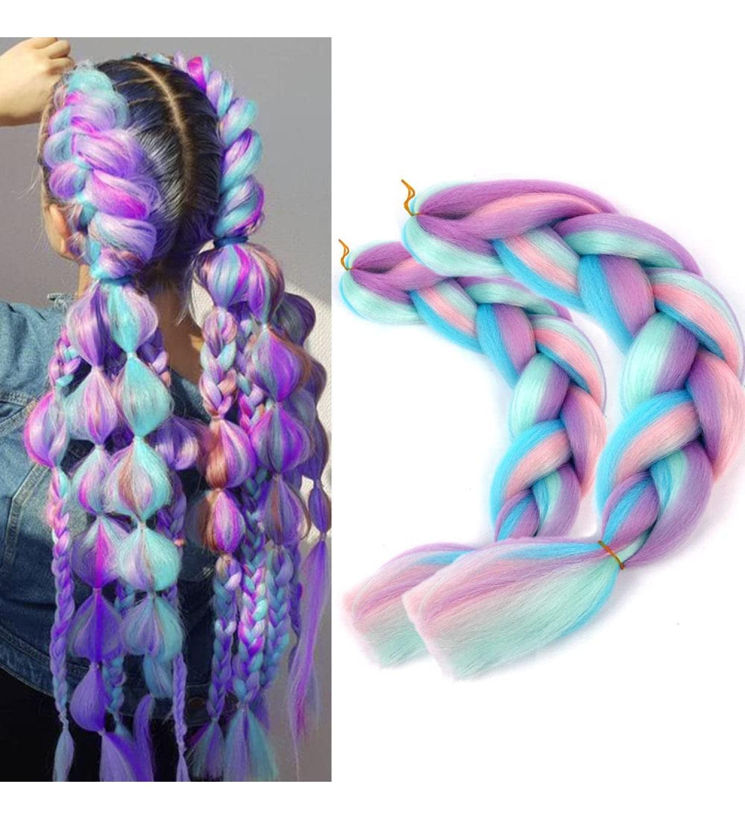 4-Color Mix Synthetic Jumbo Braiding Hair Extensions - 2 Packs for Crochet Box Braids & Twists (Pink/Purple/Green/Blue) - Buy Online on GoSupps.com