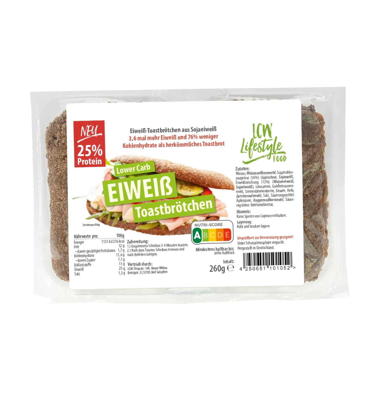 Finished protein toast rolls with 25% protein |260g ( 4 toat buns) |Protein rolls |High protein content |Sugar arm |Lower Carb