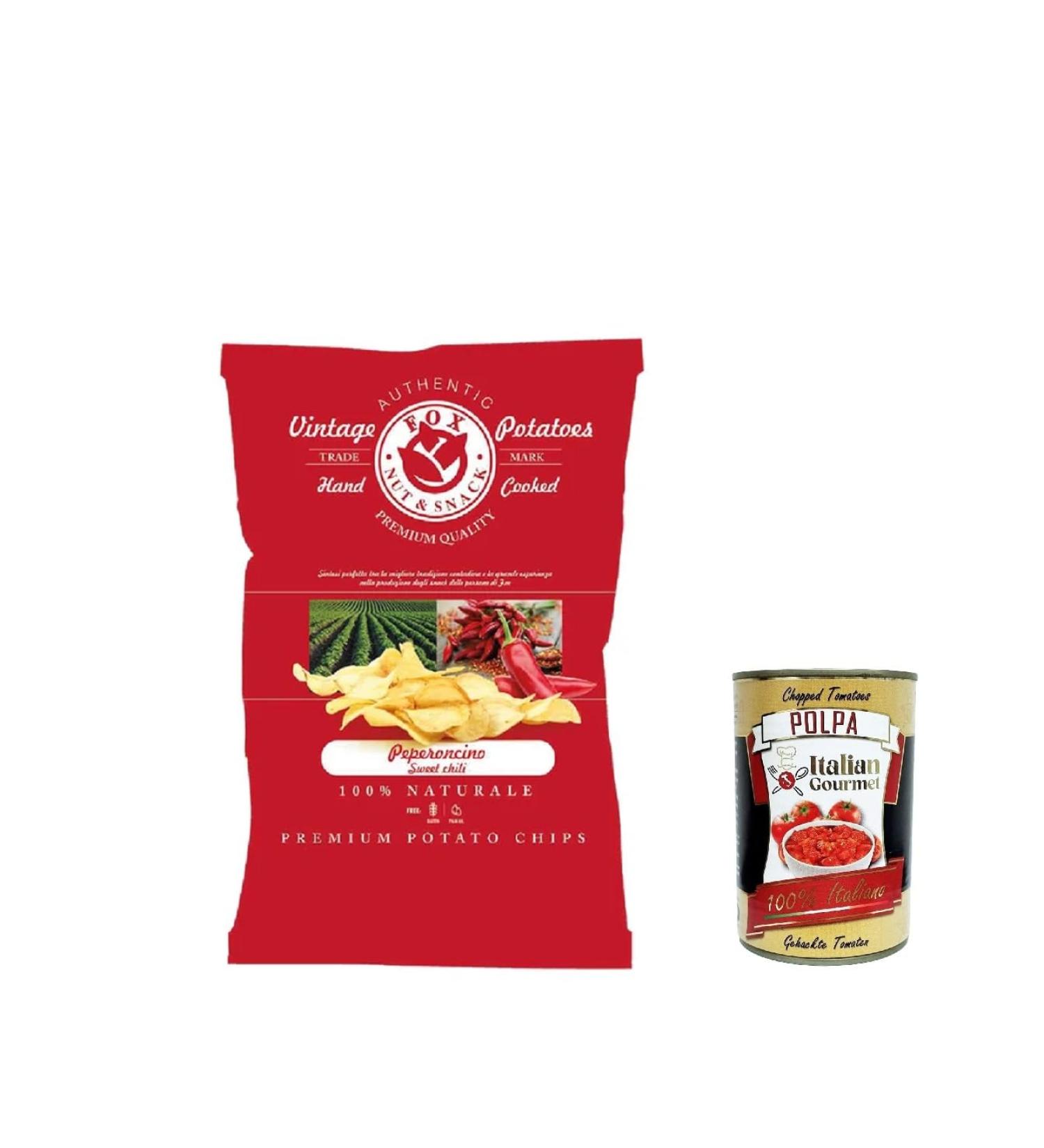  Italian Gourmet E.R. Fox Pack of 5 Natural Quality Vintage Potatoes with Chili Premium Italian Handmade Potato Chips 120g + Italian Gourmet Polpa 400g - Buy Online on GoSupps.com