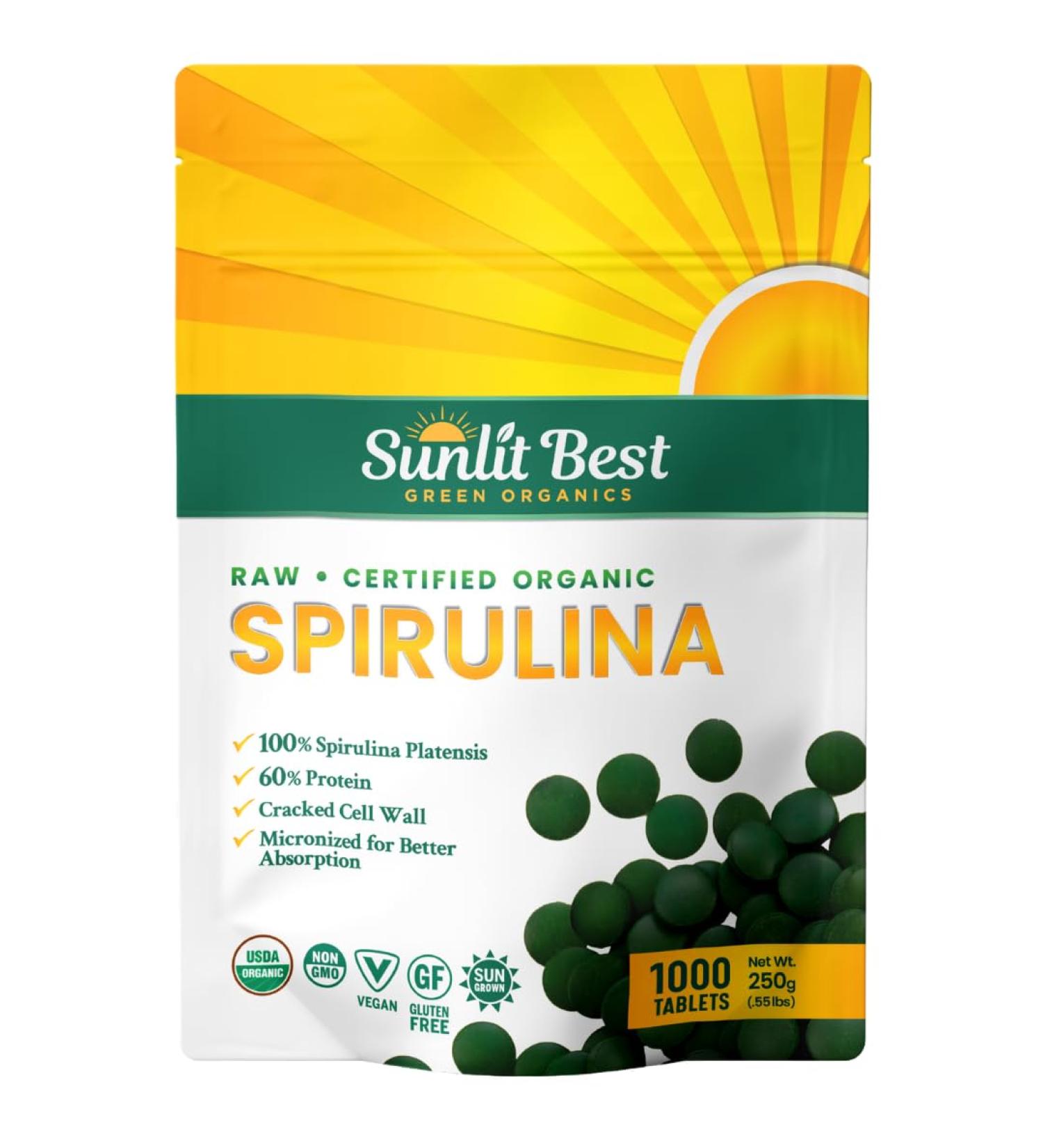 Sunlit Best USDA Organic Spirulina Tablet - Immune Support & Energy Drink with Chlorophyll - 1000 Superfood Tabs - Buy Online on GoSupps.com