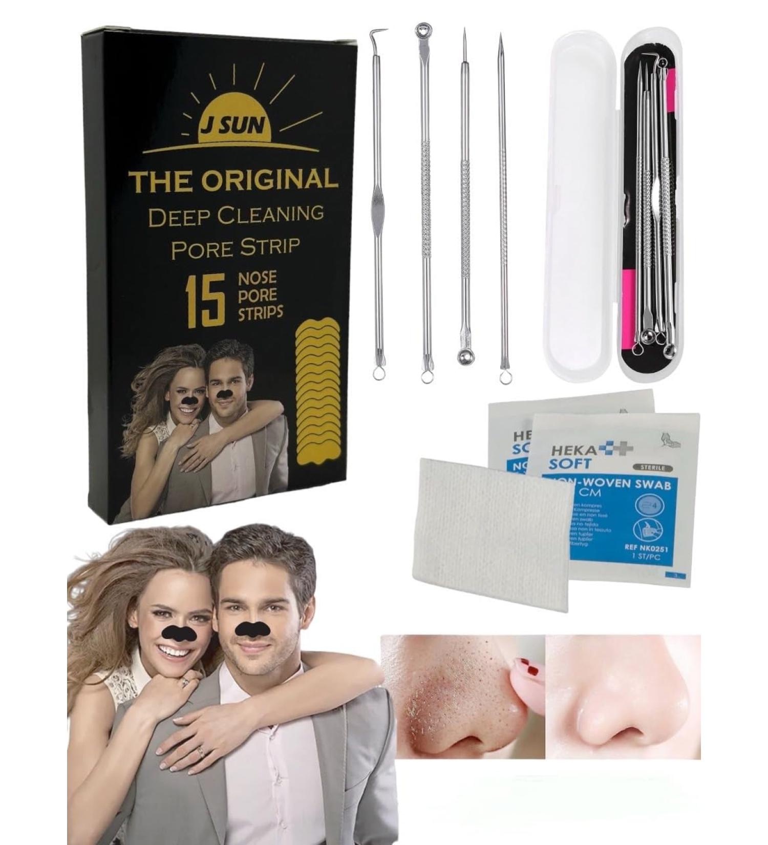 Buy Genetic Nose Strips & Blackhead Removal Kit 15 Pack + 4 Tools + 2 Sterile Compresses - International Shipping - Buy Online on GoSupps.com