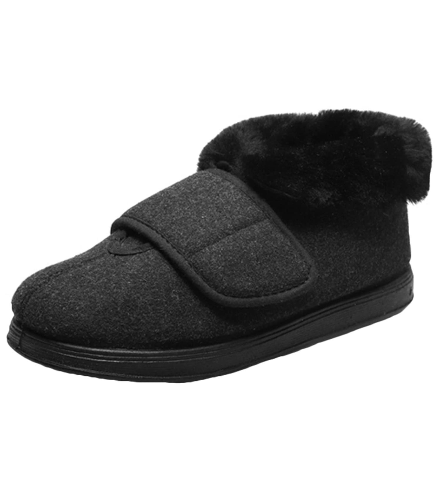 ZHENSI Women's Adjustable Slippers Extra Wide Swollen Feet Diabetic Shoes Memory Foam Non-Slip Elderly Black - Buy Online on GoSupps.com