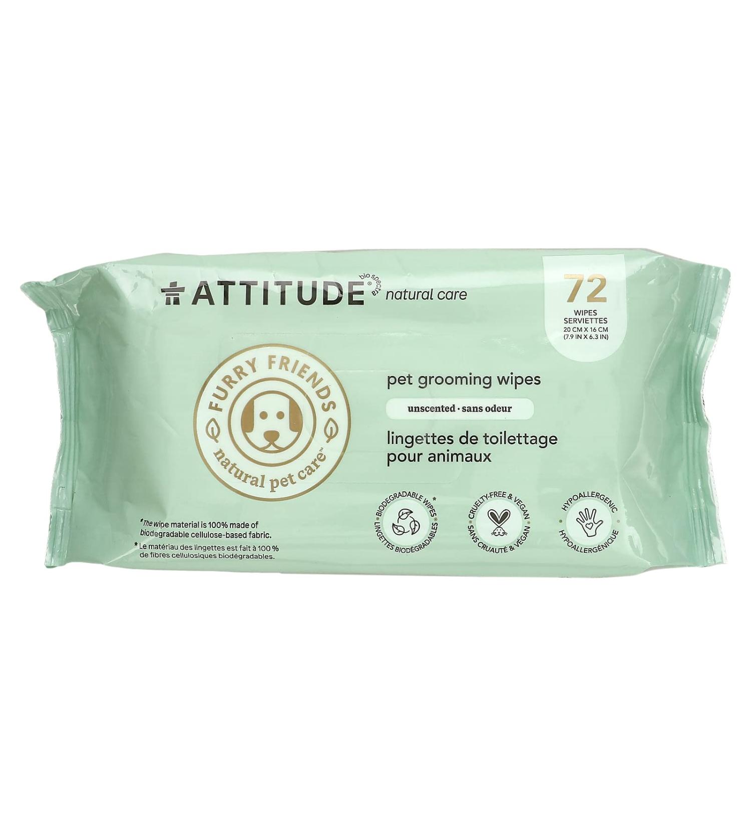 ATTITUDE Pet Grooming Wipes Unscented 72 Wipes