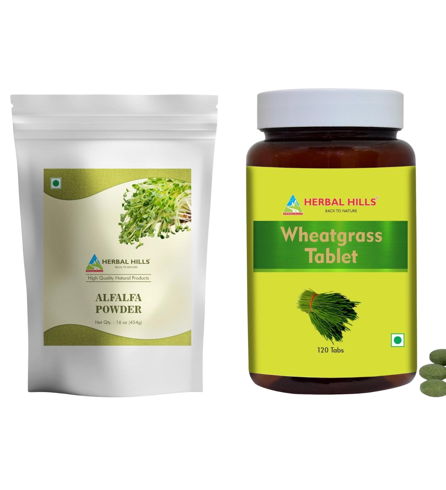 HERBAL HILLS Alfalfa Leaf Powder and Wheat Grass Tablets Pack of 2 Combo - Buy Online on GoSupps.com