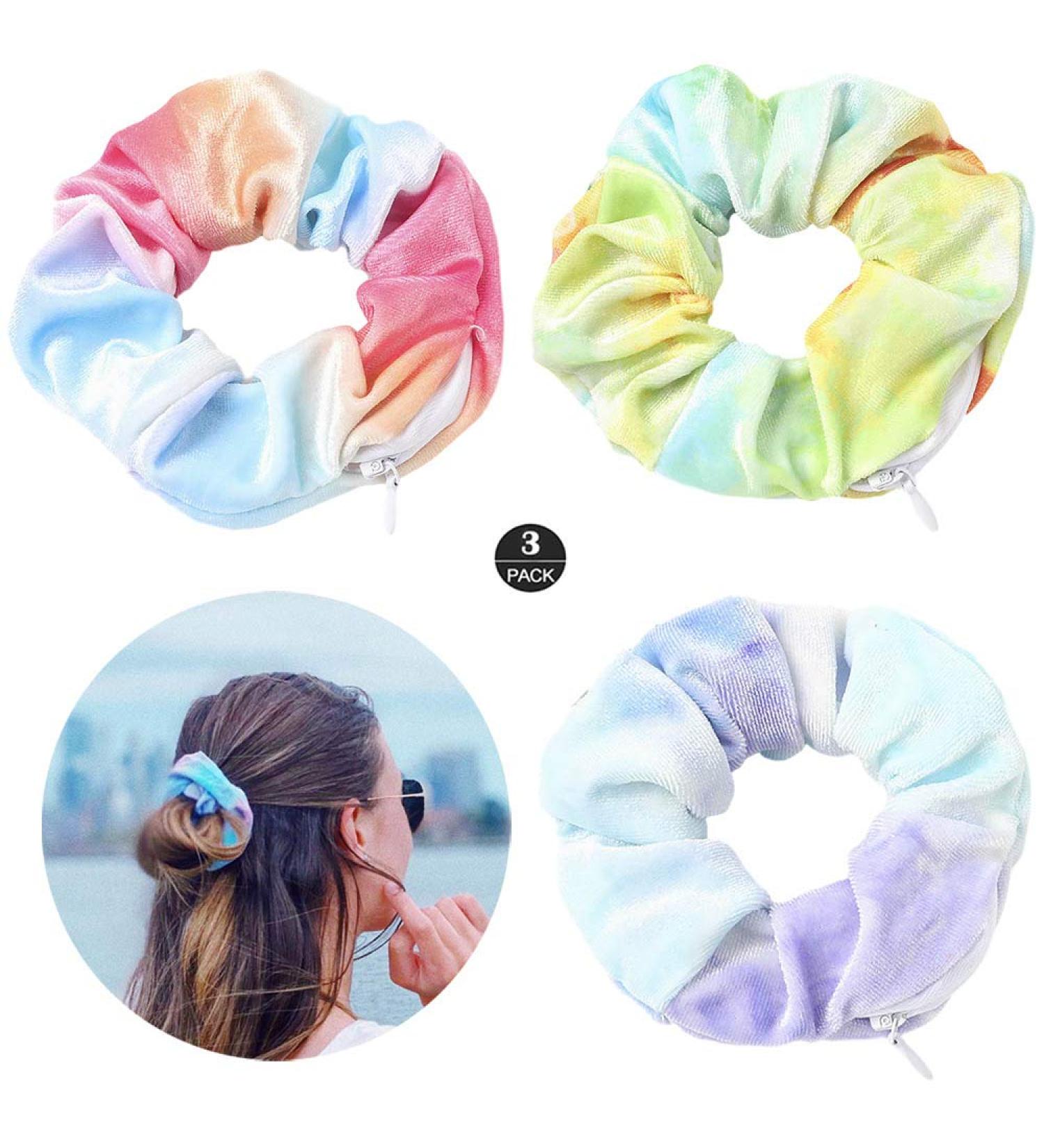 ZOSTLAND Hidden Pocket Velvet Scrunchie with Zipper - 3pcs Multicolour - Buy Online on GoSupps.com