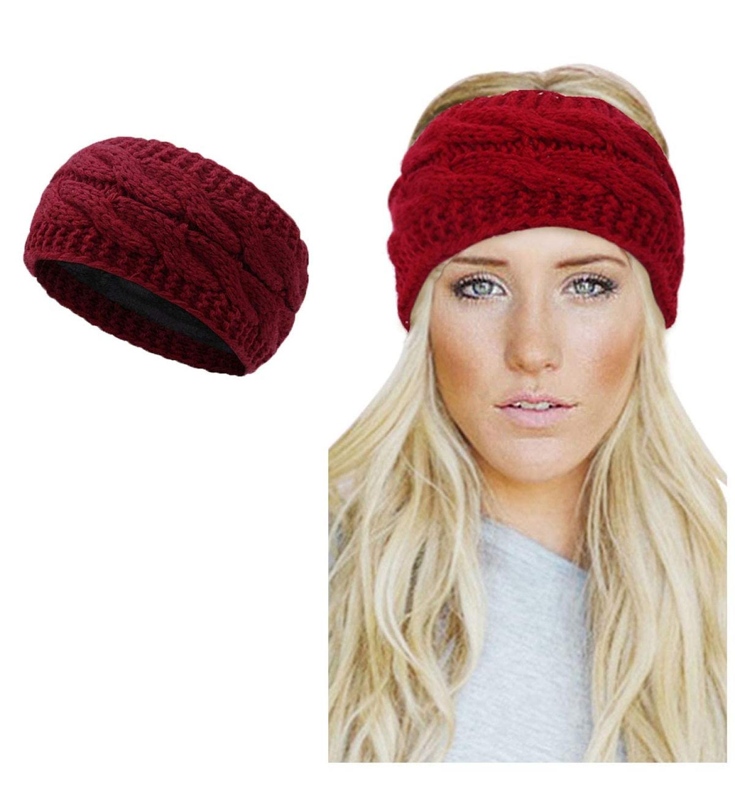Winter Knitted Headband - Women's Chunky Crochet Ear Warmer Hair Band in Red UK - Buy Online on GoSupps.com