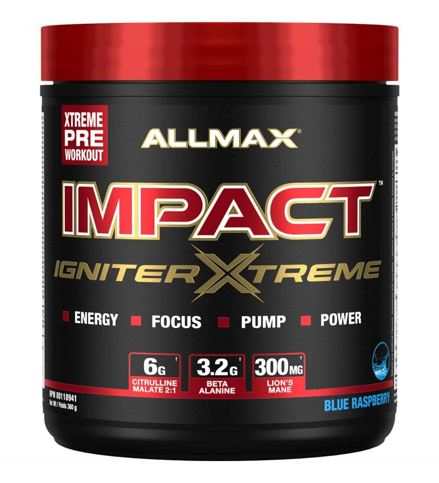 ALLMAX Nutrition - Impact Igniter Xtreme Pre Workout Powder - with Citrulline Malate Beta - Alanine Caffeine Taurine and Betaine anhydrous - Blue Raspberry - 360g Blue Raspberry 20 Servings (Pack of 1) - Buy Online on GoSupps.com