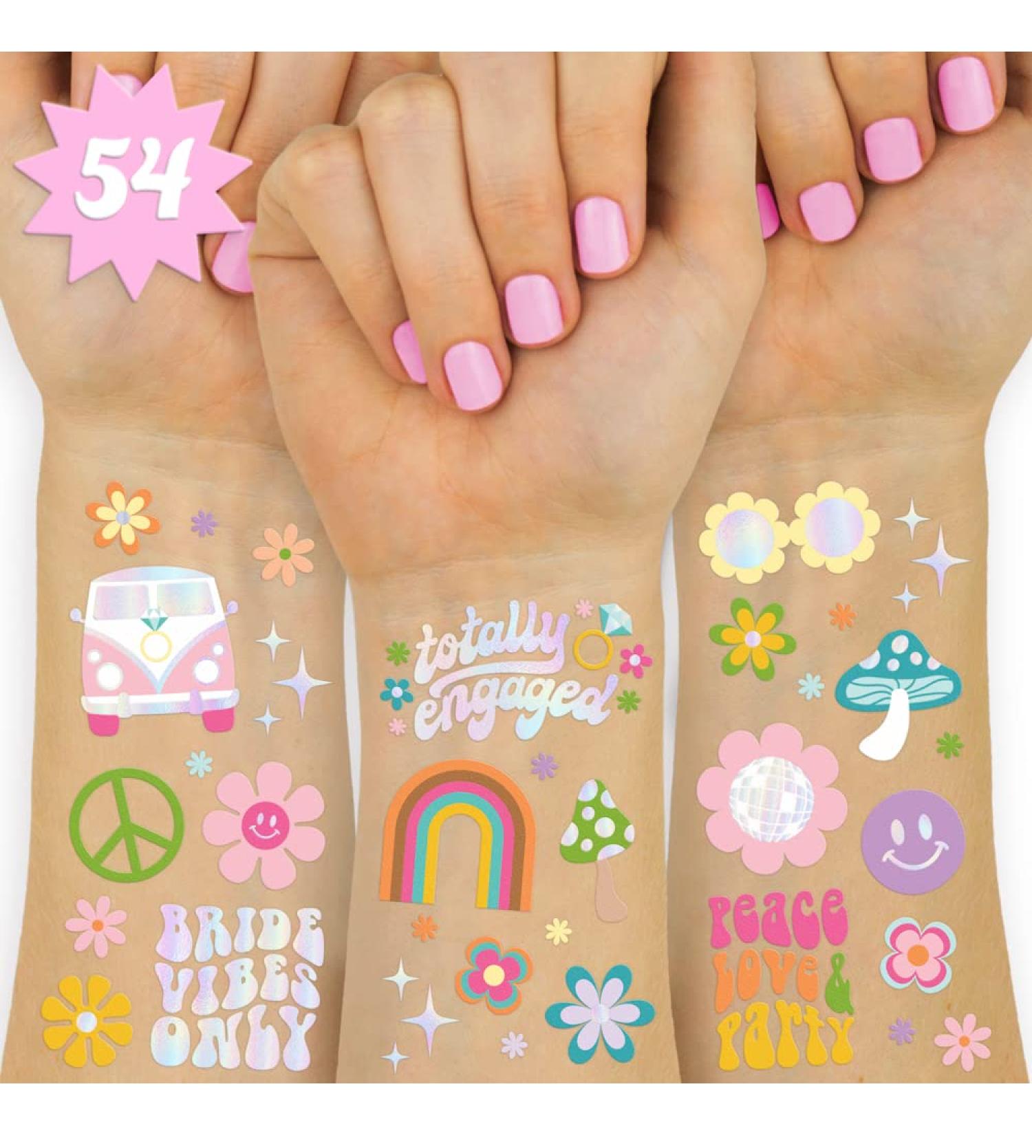 Groovy Bachelorette Temporary Tattoos - 54 Foil Styles for 70's Bach Party & Bridesmaid Favor - Buy Online on GoSupps.com
