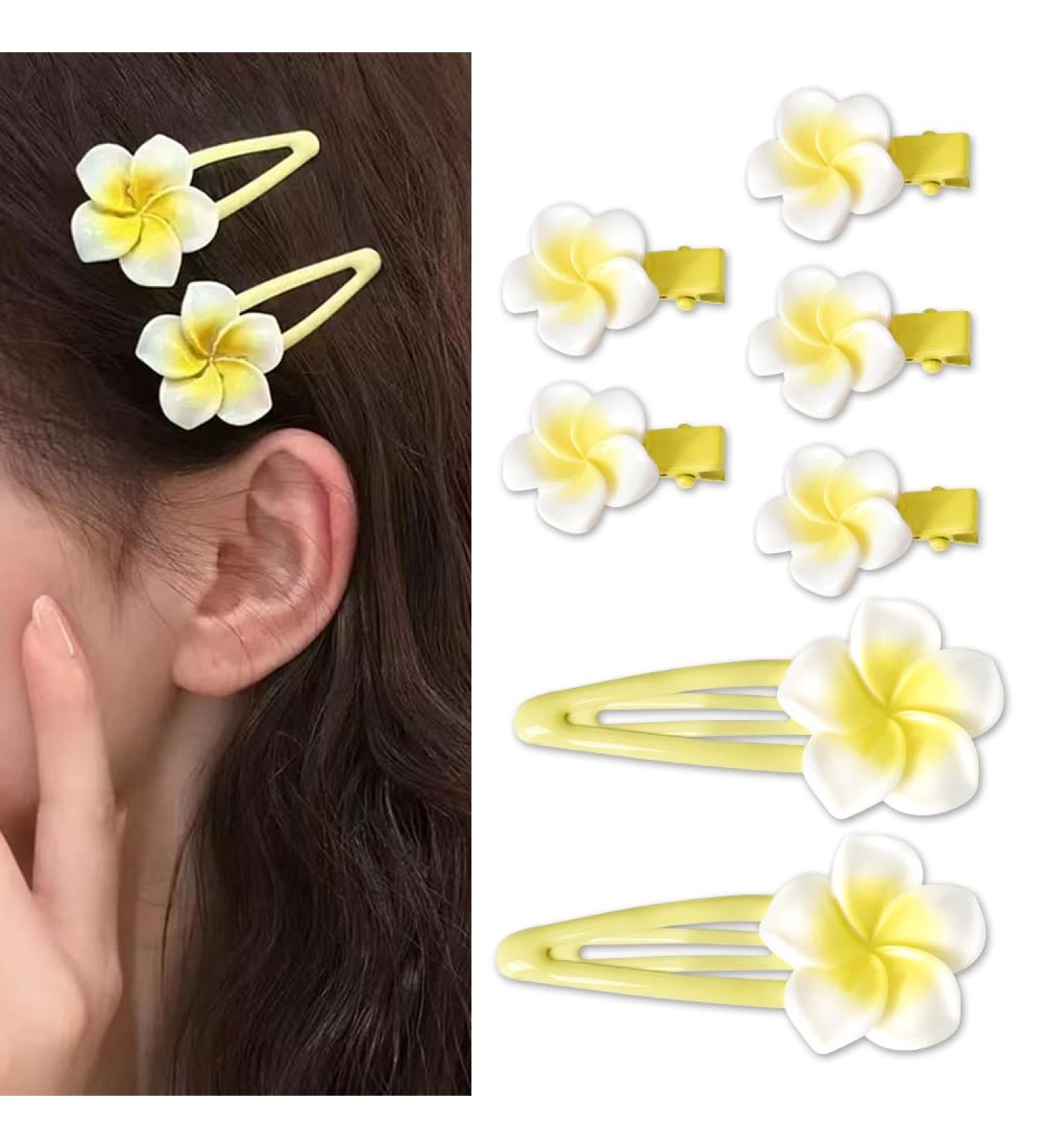 Plumeria Flower Clips Hawaiian Frangipani Hairpins Beach Hair Accessories for Women Mini Flower Hair Barrette Clips for Girls Duckbill Clips for Beach Wedding Summer Holiday - Buy Online on GoSupps.com