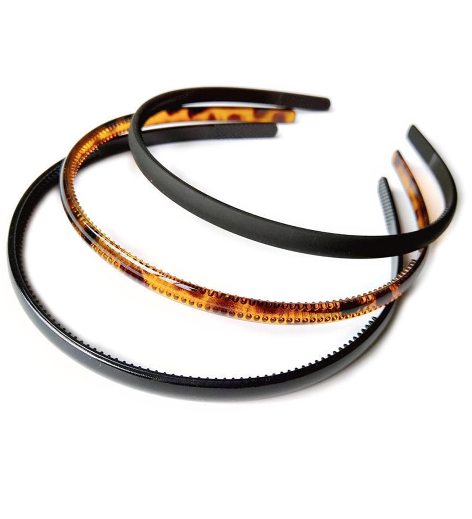 3 Pcs Plastic Plain Headbands Teeth Comb Headbands Skinny DIY Hair Bands Headbands (1*Leopard Print+1* Black+1*Matte black) - Buy Online on GoSupps.com