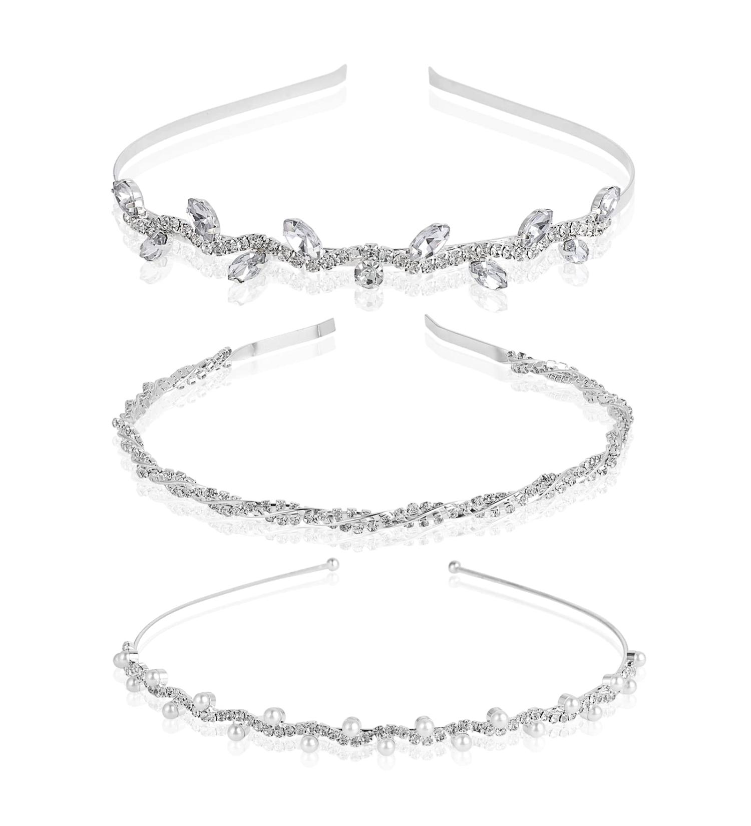 Sibba Bride Headband Set - Pearl Princess Tiara Crown for Wedding, Bridal Hair Accessories for Women and Girls - Buy Online on GoSupps.com