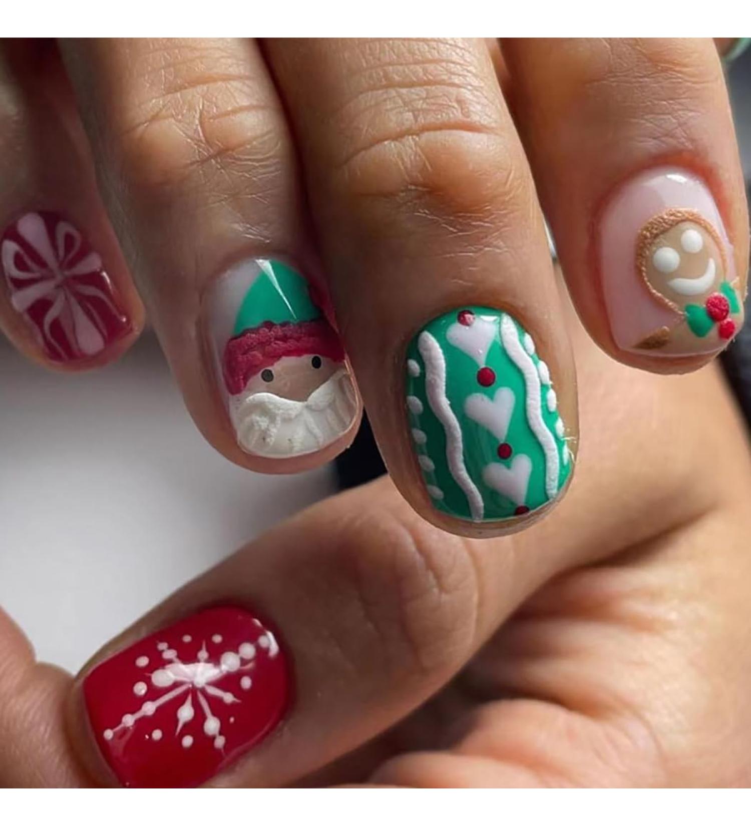 Brishow Christmas False Nails - Snow Press on Nails | Christmas Tree Stick on Nails | Antler Short Red Fake Nails - 24pcs for Women and Girls - Buy Online on GoSupps.com