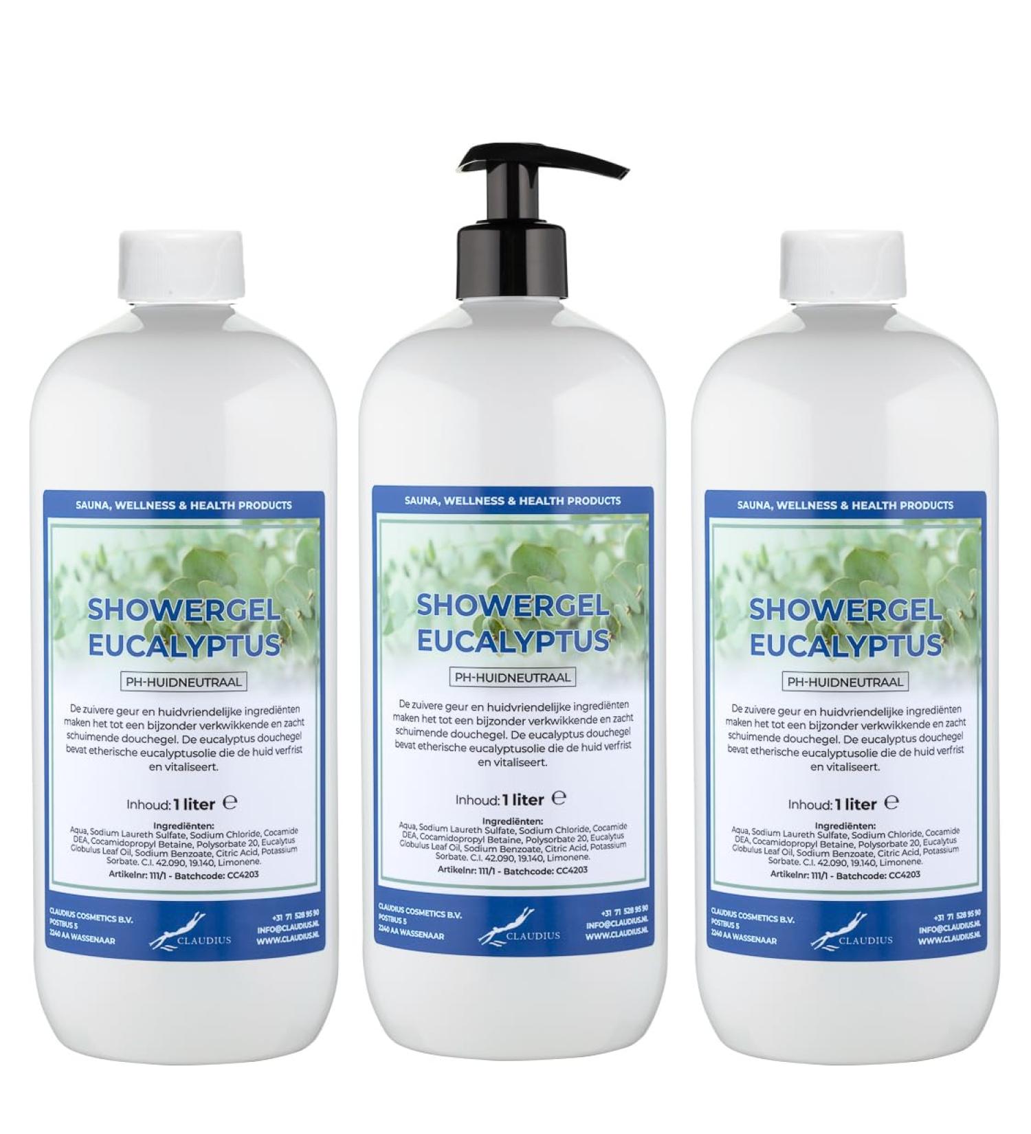 Claudius Showergel Eucalyptus 3 x 1 liter met free pomp