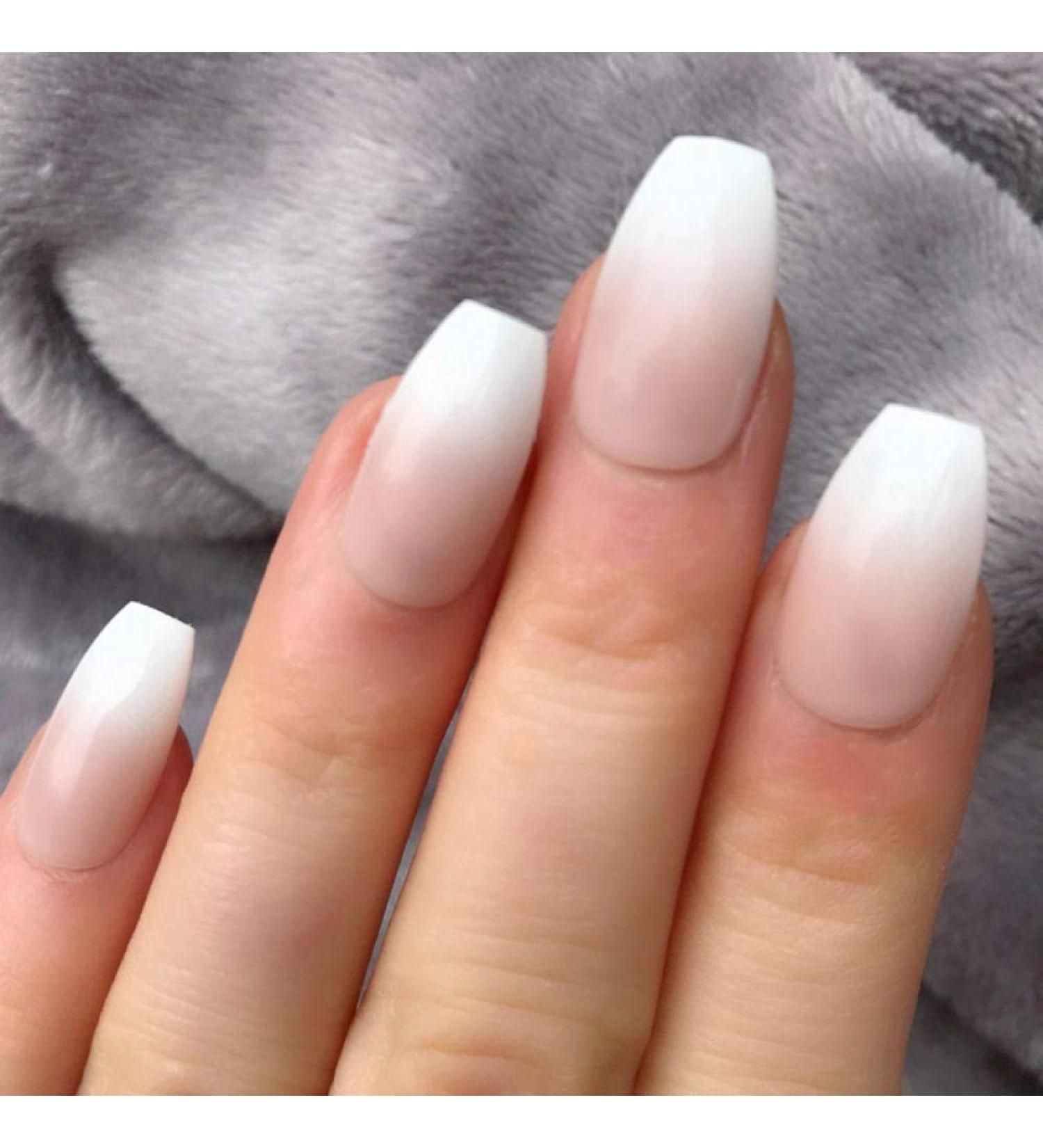 Shop Csch Ombre French Coffin Nails - Short Artificial Ballerina Press-On Fake Nails for Effortless Style | International Shipping - Buy Online on GoSupps.com