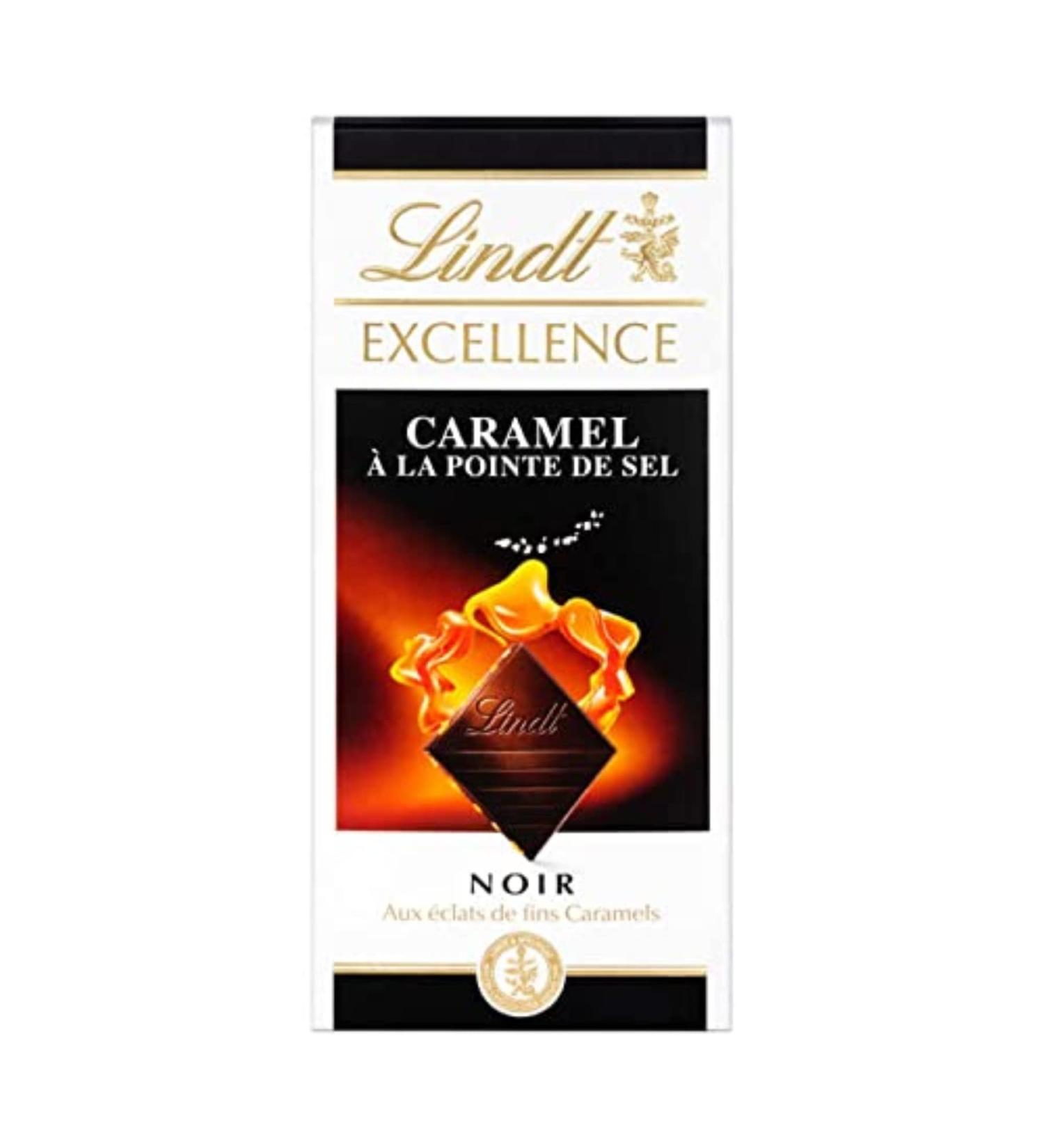 Lindt Dark Chocolate, extra fine traditional, with caramel grains, caramelized sugar and fleur de sel - 100g bar