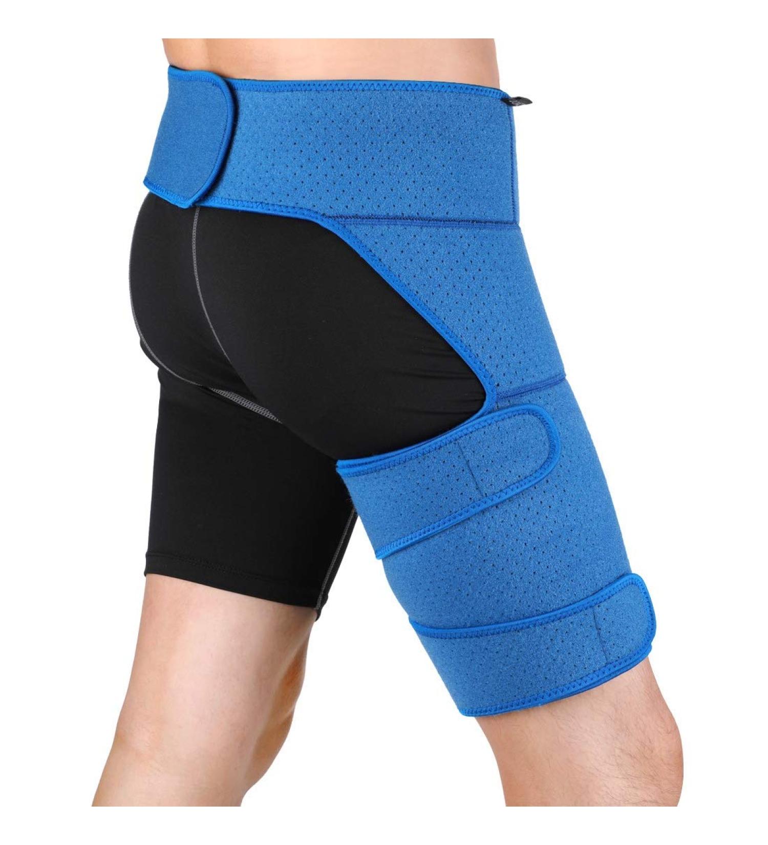 Adjustable Thigh Compression Sleeve - Blue Breathable Belt for Groin Pain Relief | Quality Thigh & Hip Brace - International Shipping Available - Buy Online on GoSupps.com