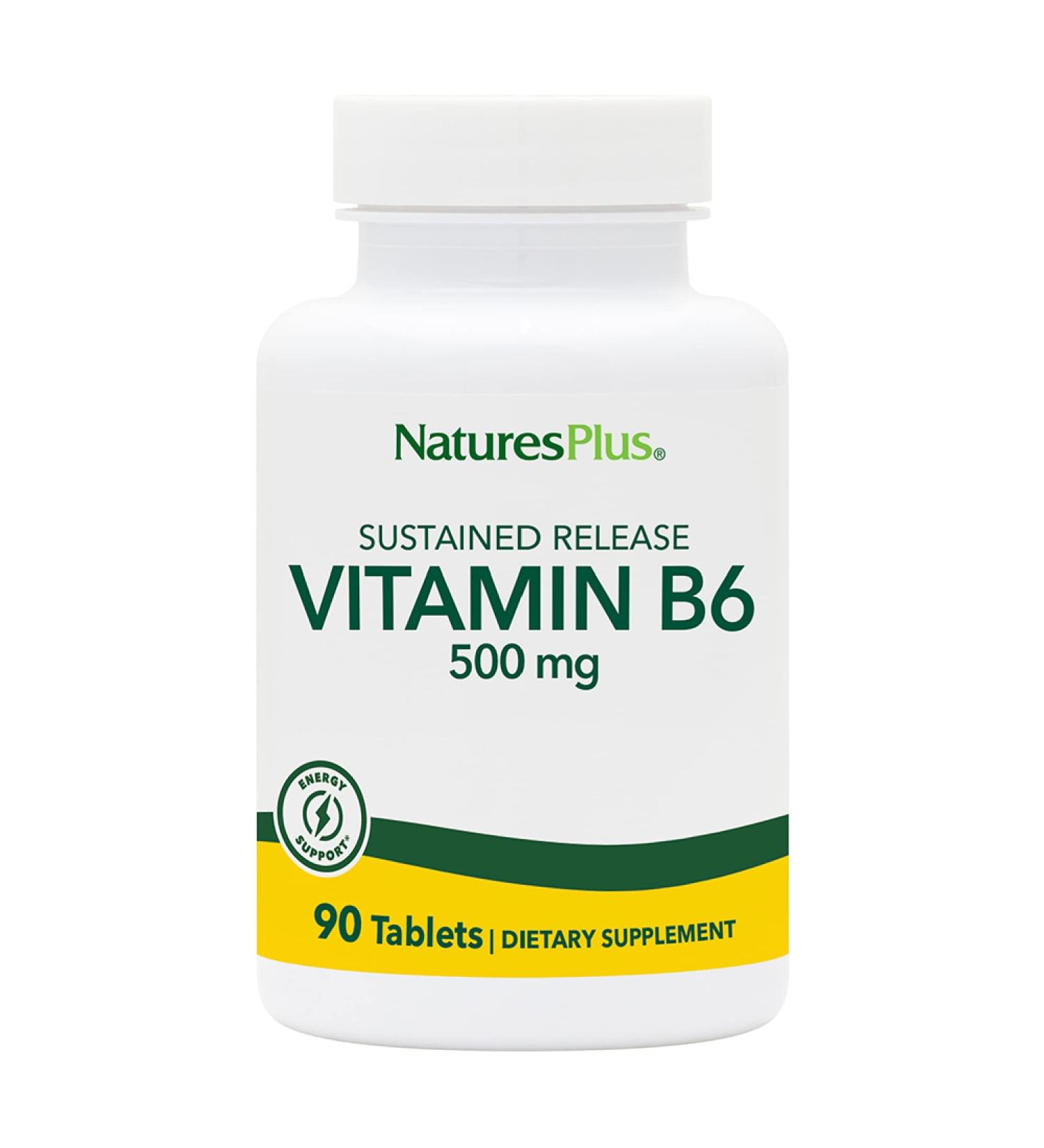 NaturesPlus Vitamin B6 Sustained Release 500mg - 90 Vegetarian Tablets | Energy & Mood Support | Gluten-Free - Buy Online on GoSupps.com