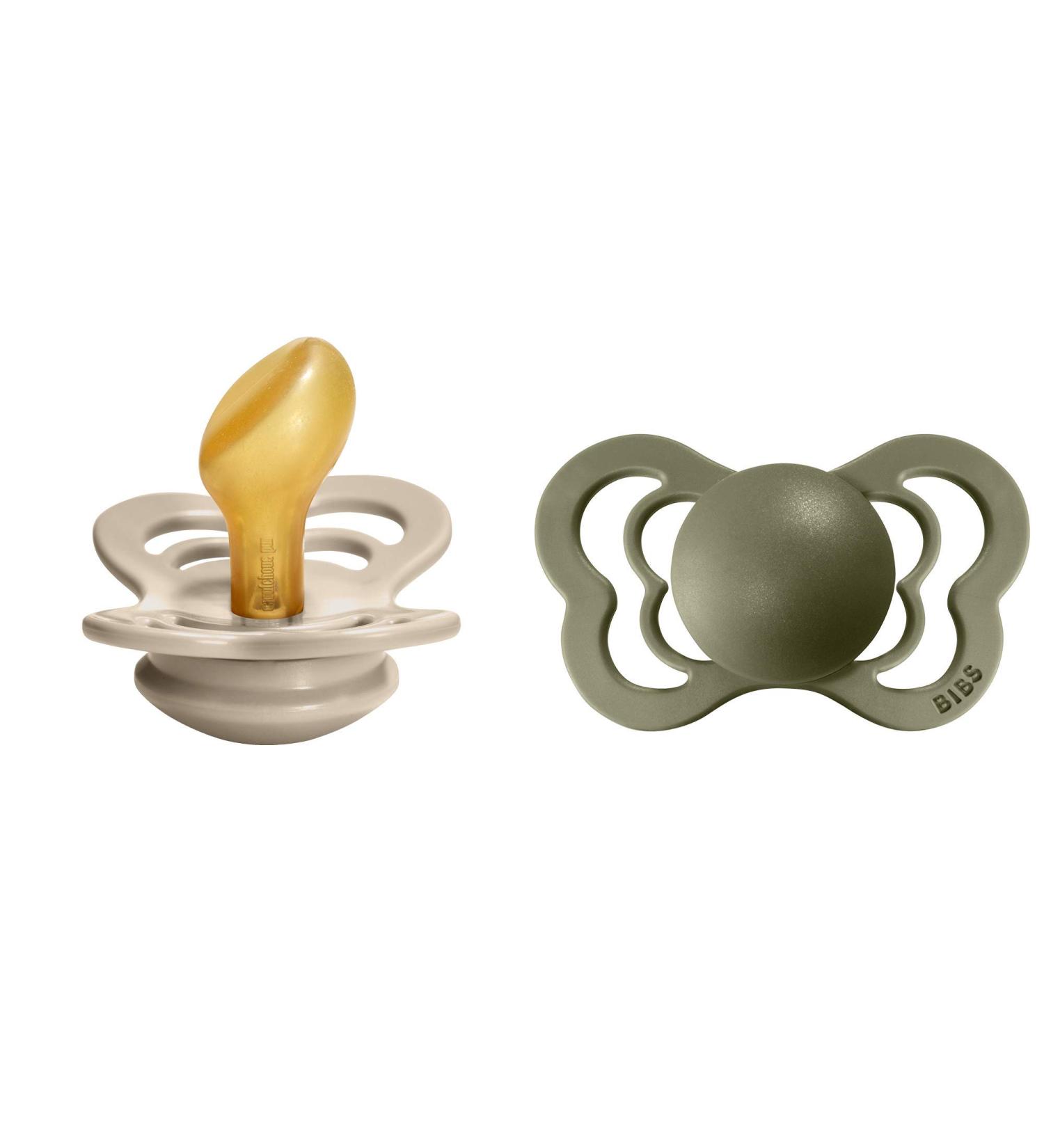 BIBS Couture Baby Pacifier 2-Pack | Made in Denmark | BPA Free | Anatomical Nipple | Natural Rubber Latex | Size 2 (6-18 Months) | Vanilla/Olive - Buy Online on GoSupps.com
