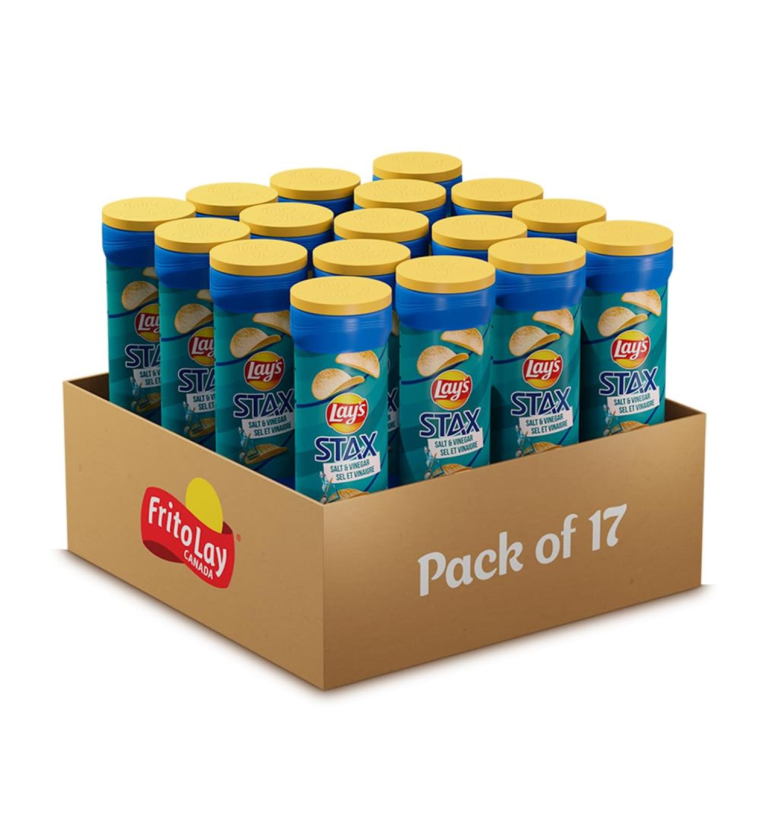 Lay's Stax Salt & Vinegar Flavoured Potato Crisps Multi-Pack 155g (Pack of 17) - Buy Online on GoSupps.com