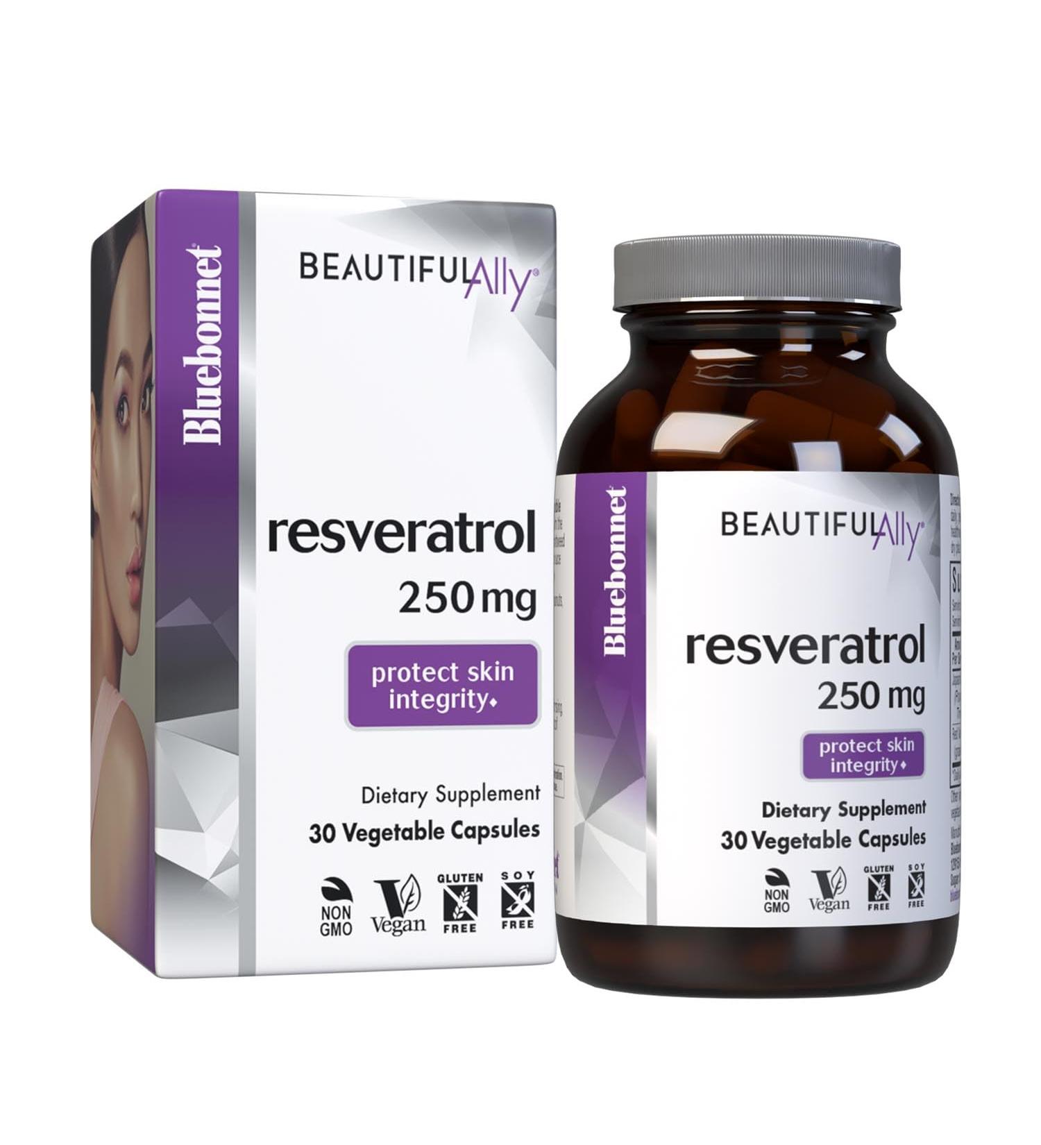 Bluebonnet Nutrition Beautiful Ally Resveratrol 250 mg Protect Skin Integrity* Non-GMO Vegan Gluten-Free Soy-Free Dairy-Free 30 Vegetable Capsules 30 Servings - Buy Online on GoSupps.com