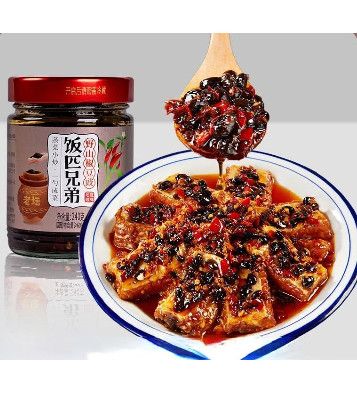 Hunan color pepper sauce garlic chopped pepper sauce mixed noodles seasoning instant vegetable pickles Chinese specialty snacks gifts spicy snack food (black bean sauce240g 1can) black bean sauce240g 1can - Buy Online on GoSupps.com