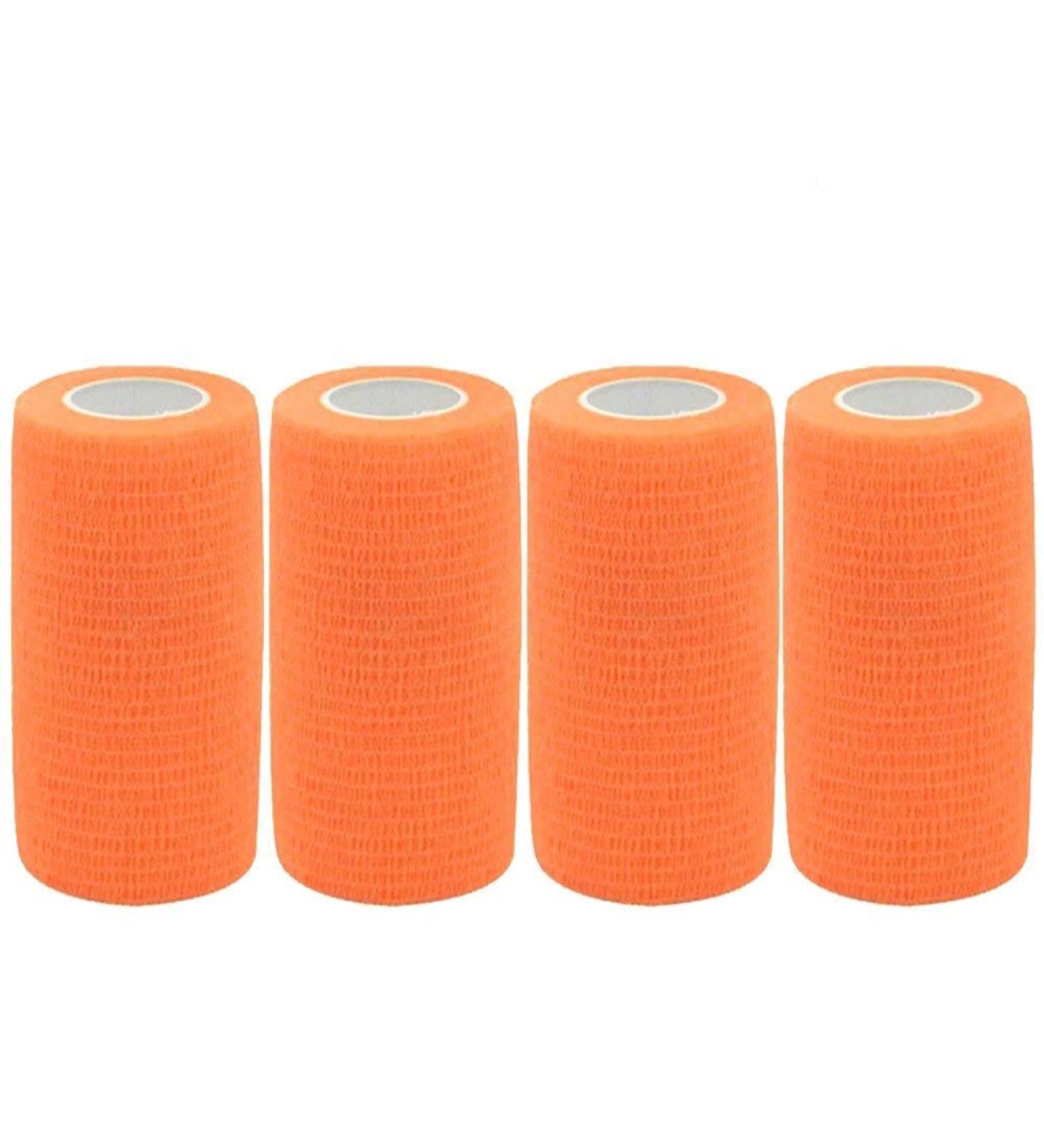 Self Adherent Wrap Bandages Self Adhering Cohesive Tape Elastic Athletic Sports Tape for Sports Sprain Swelling and Soreness on Wrist and Ankle 4PCS 4 in X 14.7 ft (Orange)
